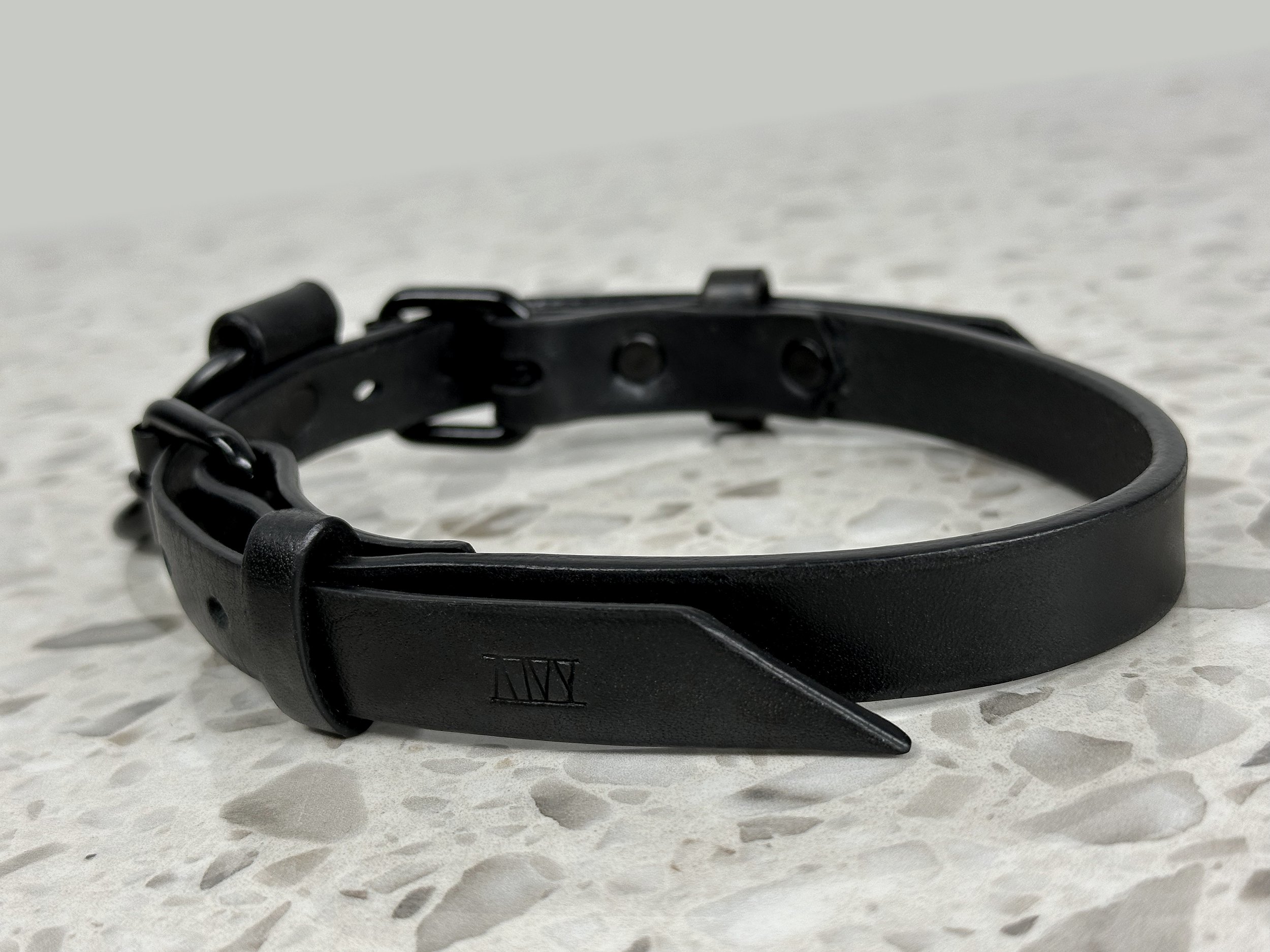 Atticus Ivy Teyr collar in black saddlery with solid brass hardware_rear.jpg