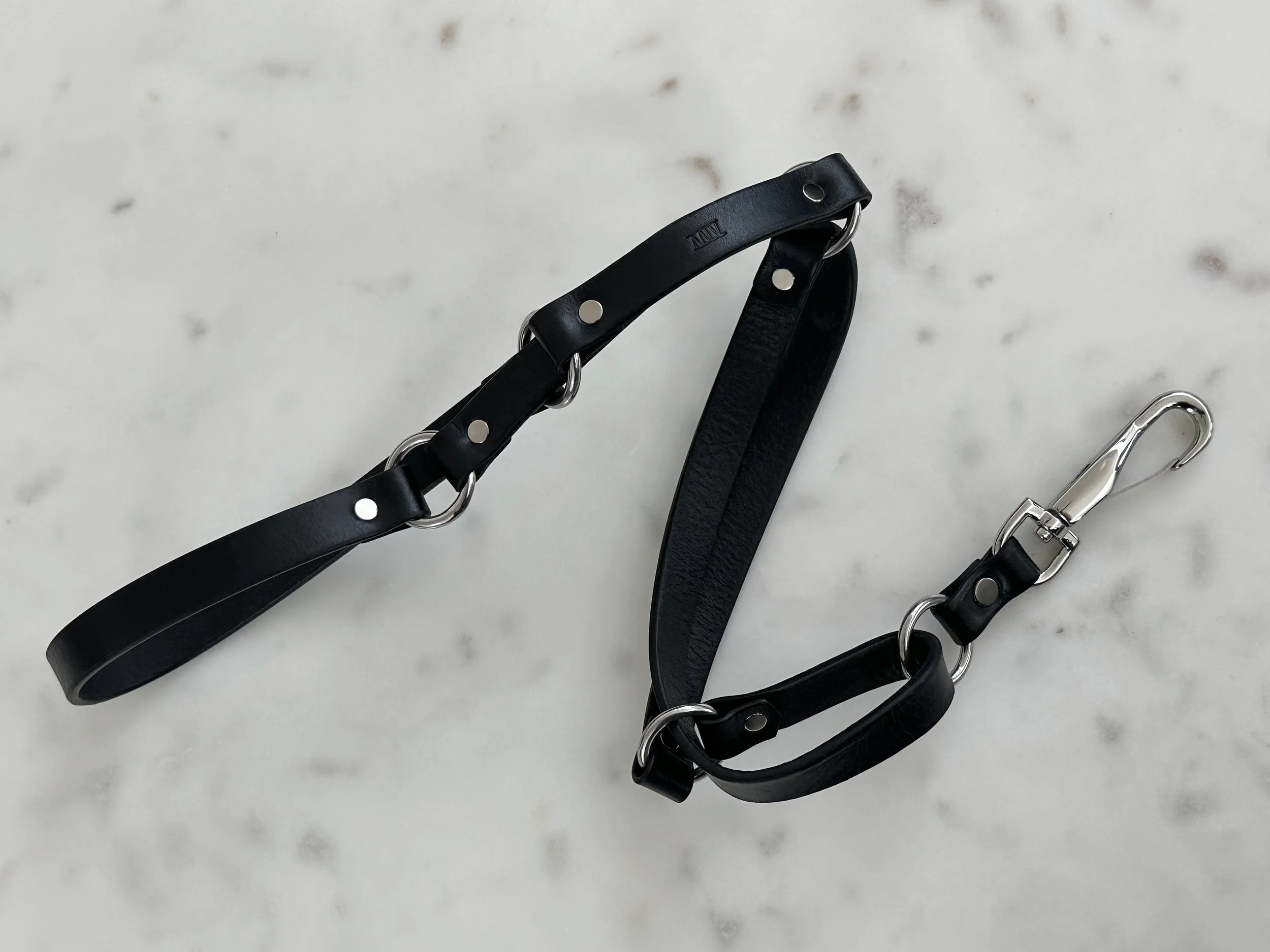 Atticus Ivy Lovisa leash in black leather with black and stainless steel_zig zag.jpg