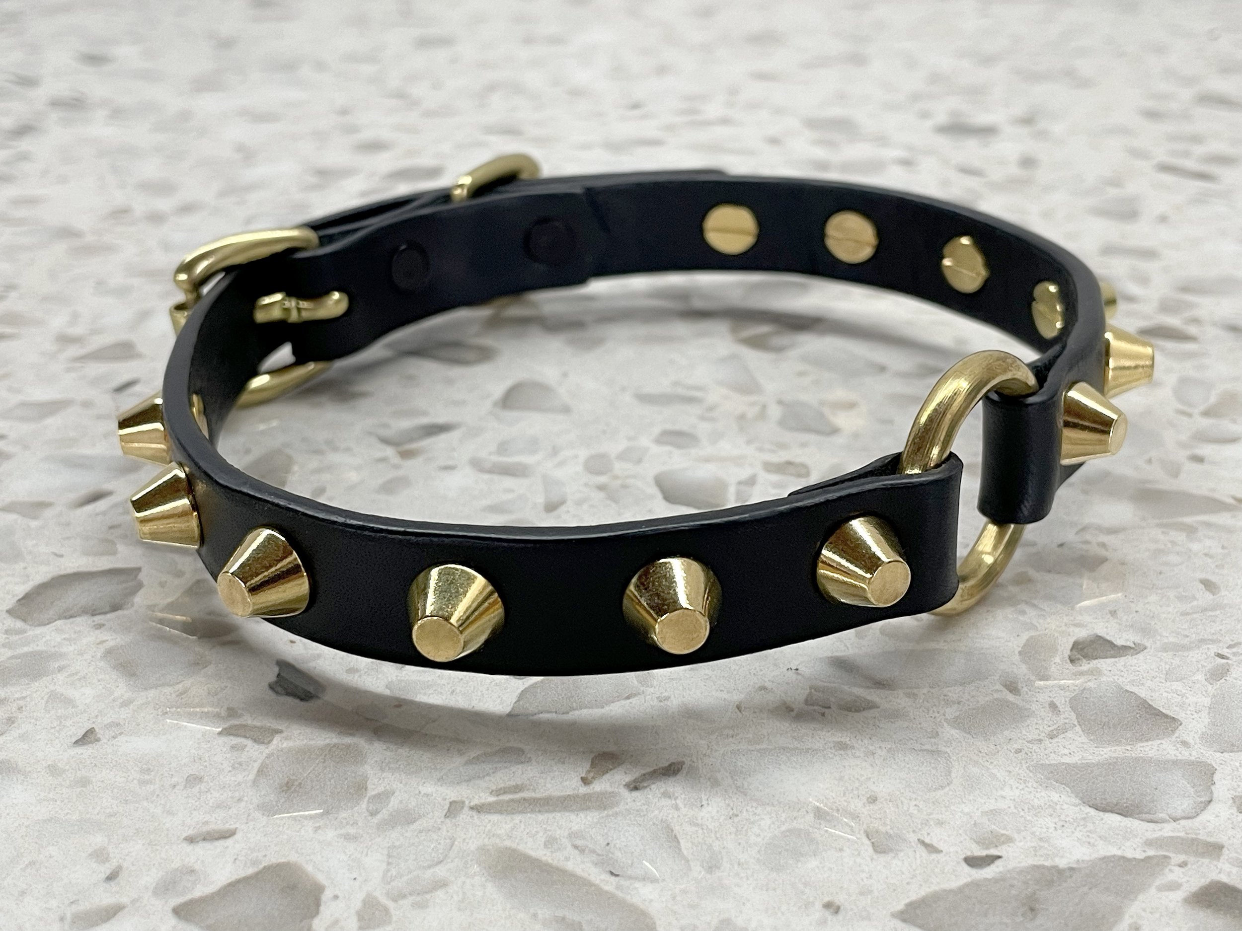 Atticus Ivy Saska black leather stud collar_model_front side.jpg