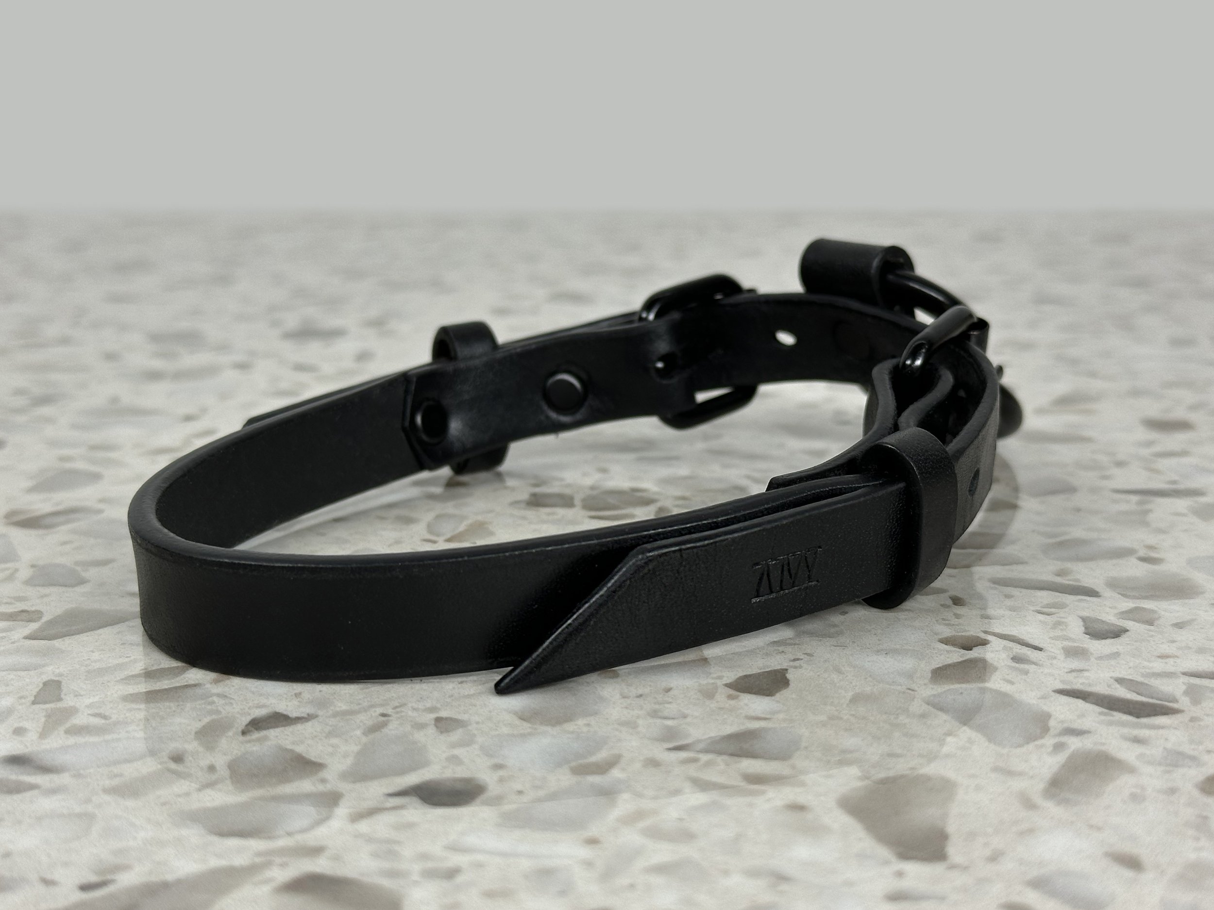 Atticus Ivy Teyr collar in black saddlery with solid brass hardware_rear 2.jpg