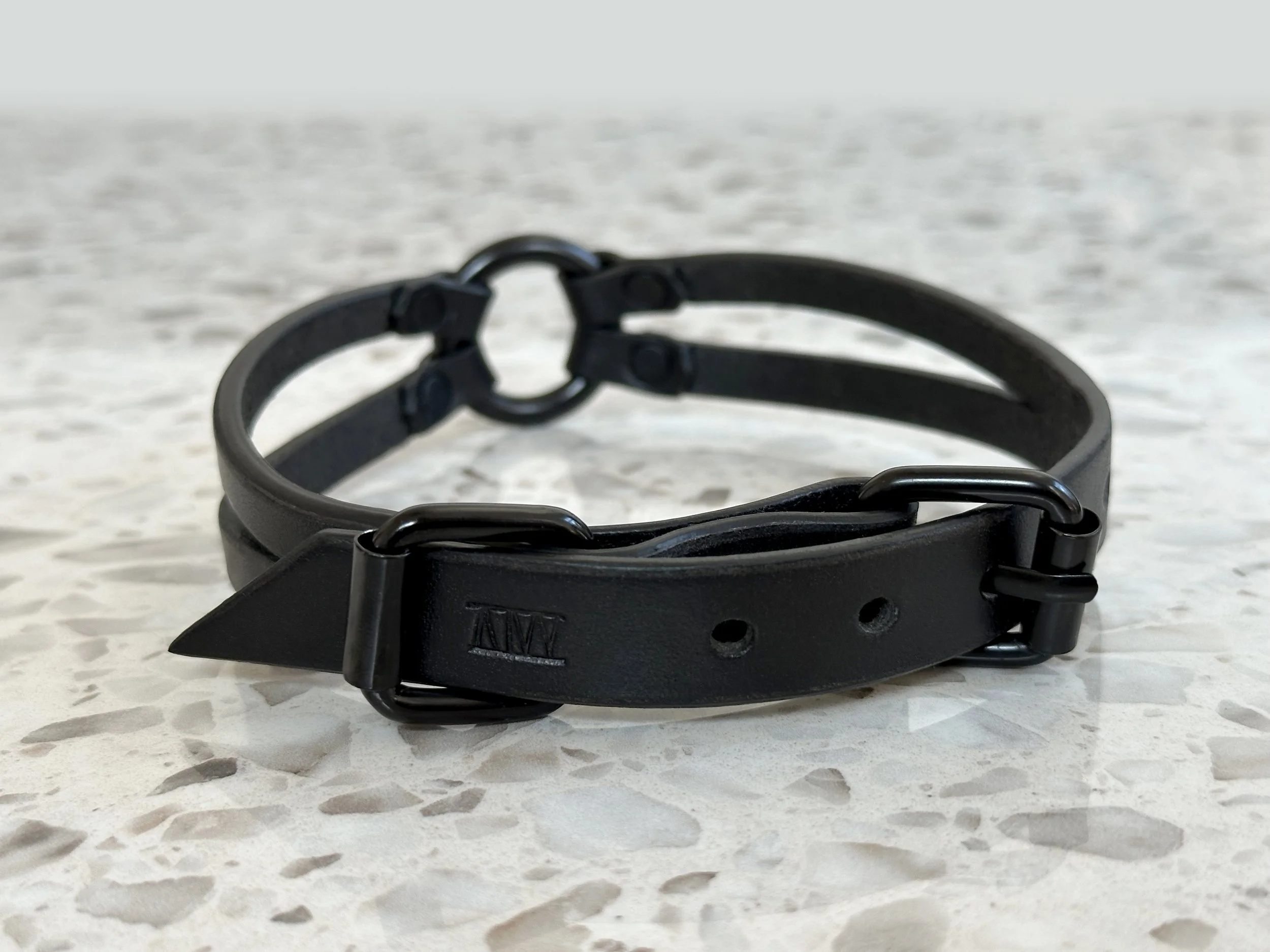 Atticus Ivy Oska slim black on black leather split strap collar_back.jpg