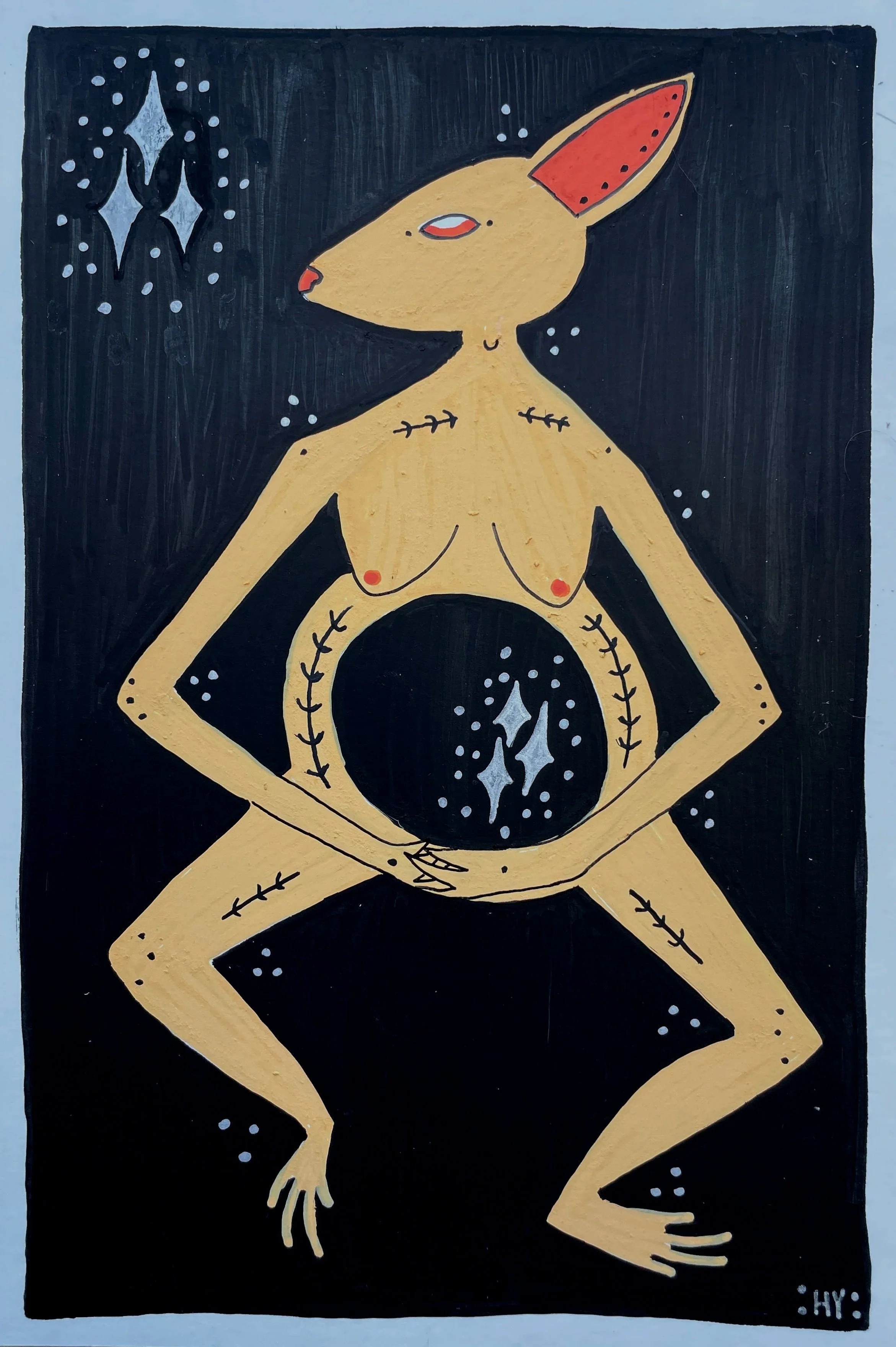 Once. Twice. 4.5" x 6" Acrylic marker on bristol. 2025.