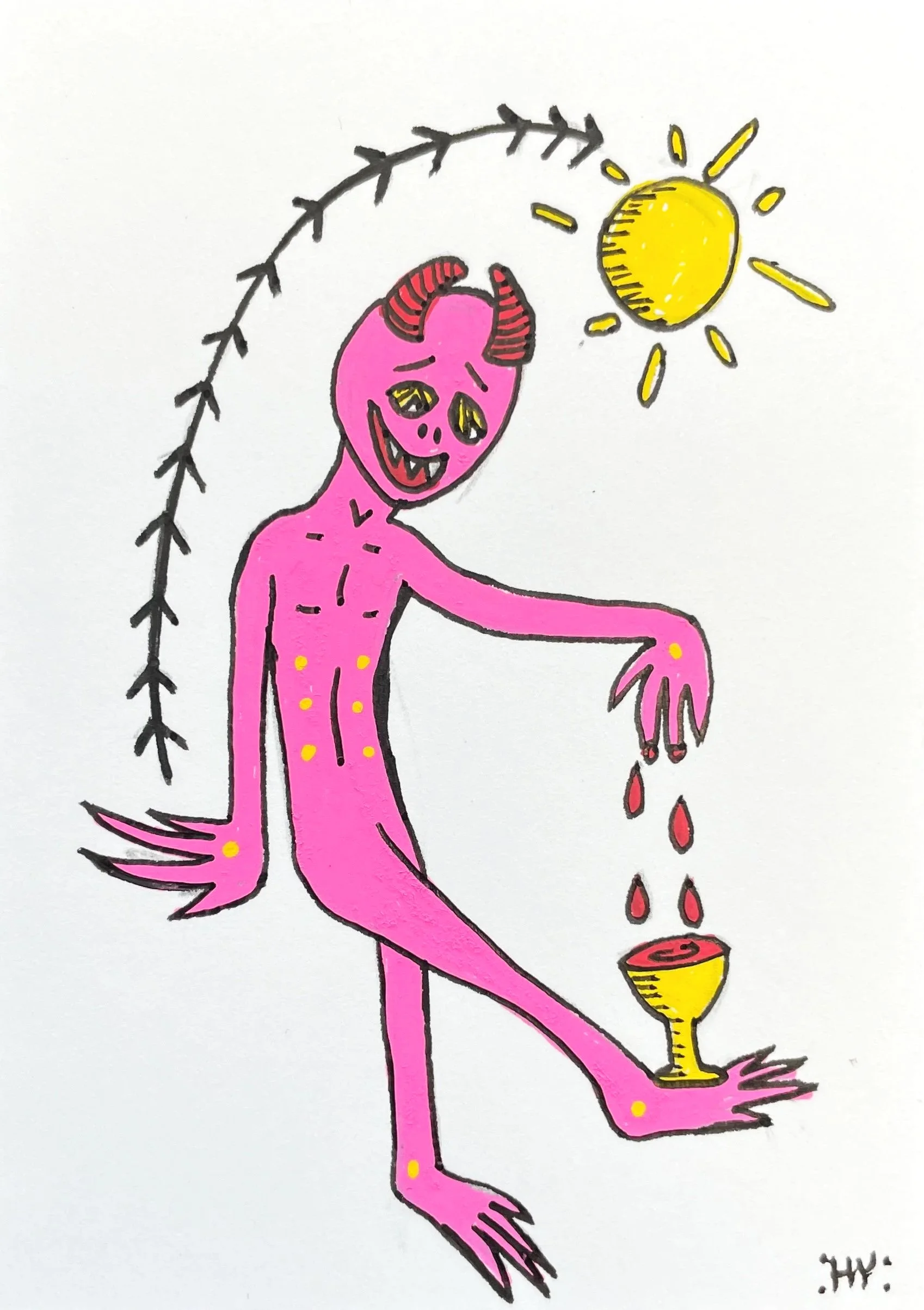 Fill Yer Cup. 2.5" x 3.5" Acrylic marker on bristol. 2025. 