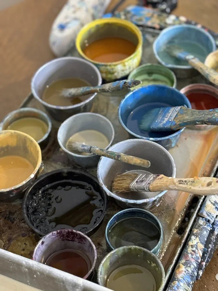 Encaustic painting supplies including R&F paints and beeswax at an Emily Scott workshop