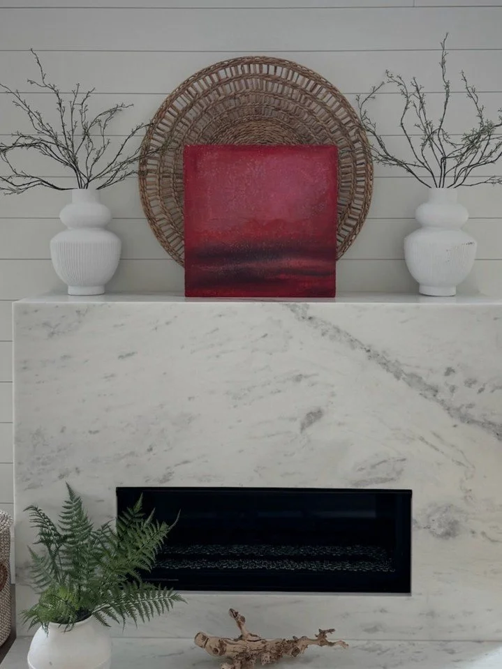 Red is the color of vitality, warmth, and good energy &mdash; and in this space, it earns every bit of that. 

Chroma Collection: Reds is a 24x24 encaustic on wood panel that pulls a whole room into focus without demanding a word. 

Available now &md