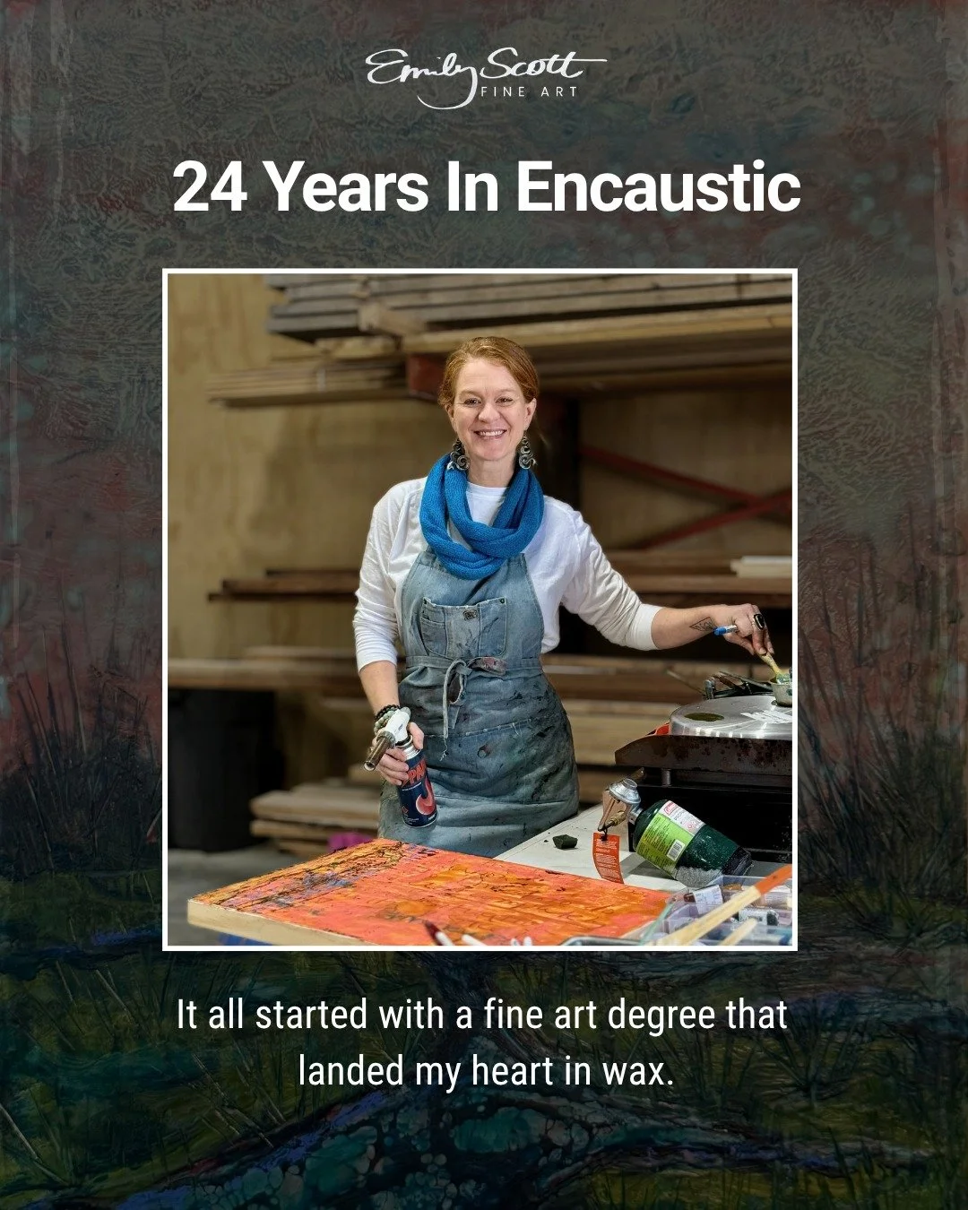24 years in encaustic, and it still surprises me.

I have been working in encaustic since 2002, and it continues to inspire and challenge me in new ways.

I graduated from Auburn University with a BFA in Painting and Printmaking and studied abroad at
