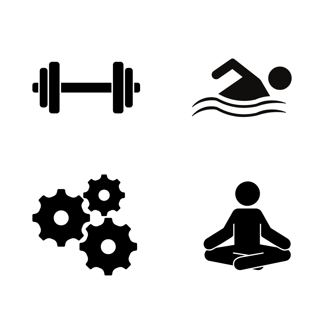 Silhouette of a person swimming, with the water represented by wavy lines underneath.