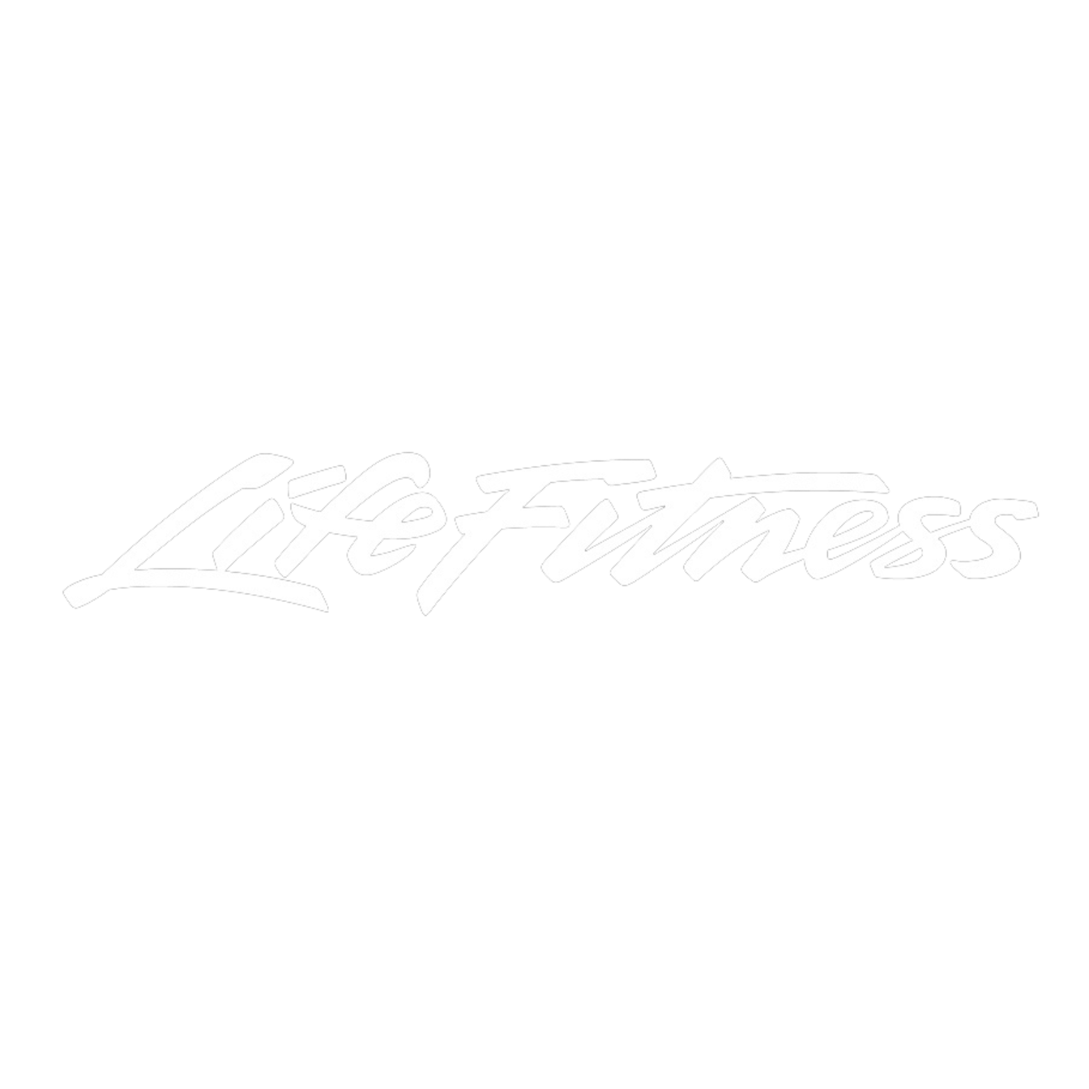 Neon sign reading "Life Fitness" in white cursive letters on a black background.
