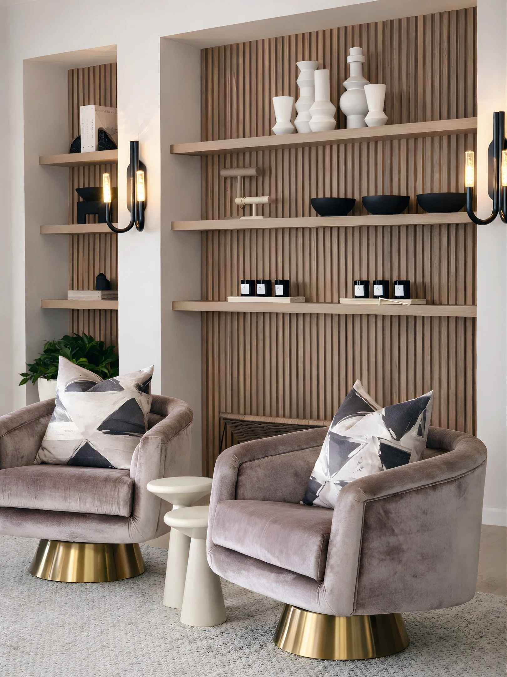 Elegant custom feature wall with modern design and high-quality craftsmanship, enhancing the luxury interior of a Palm Beach home.