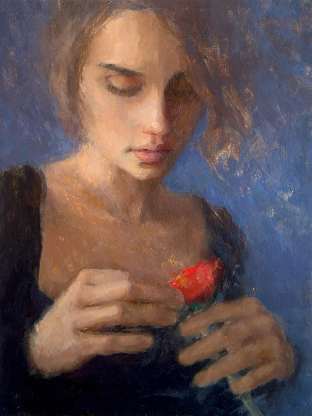 Some say that the colors of a rose have different meanings. A light red is different from a deep red. And what about that hint of yellow? Maybe in this rose they are all there for one to discover, remember, or even forget. 

This expressive and emoti