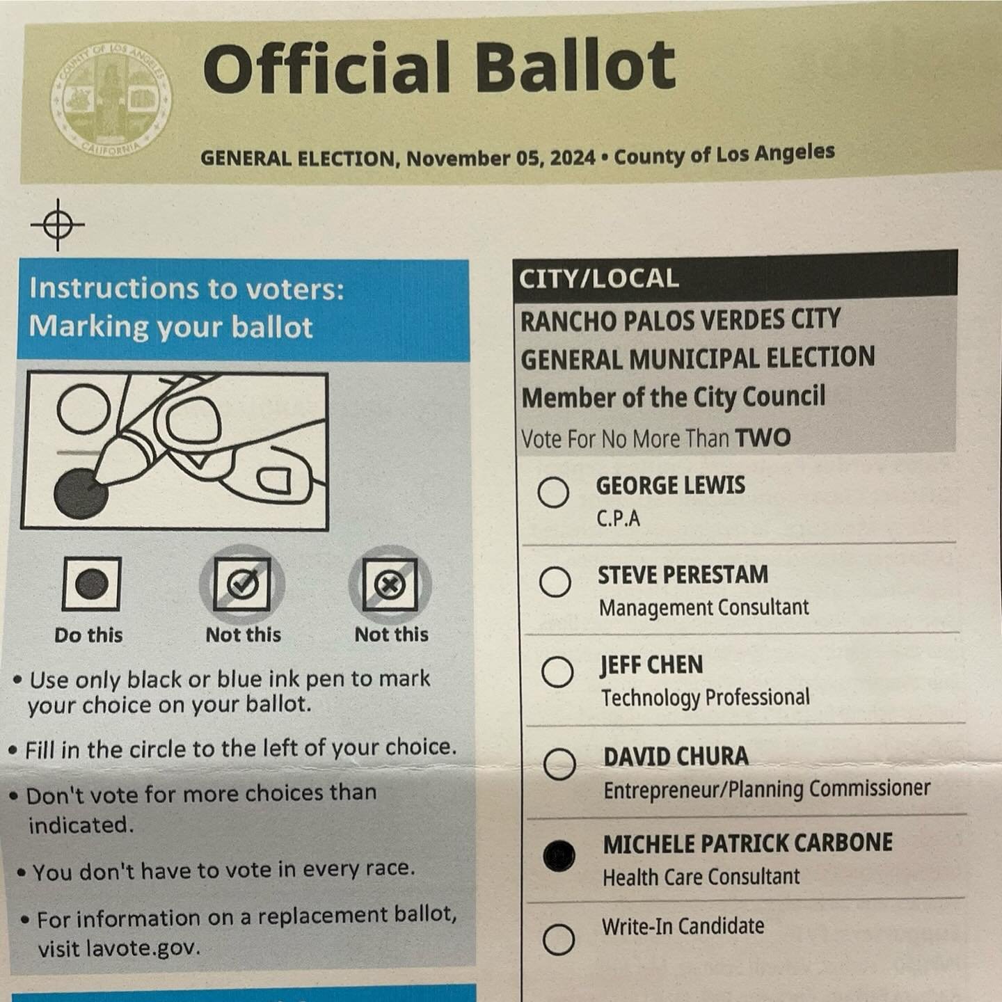 🇺🇸Please cast your vote for Michele Patrick Carbone for Rancho Palos Verdes City Council. Thank you!

👉https://www.michelecarbone4rpv.com/

#michelecarbone4RPV #rpvcitycouncil