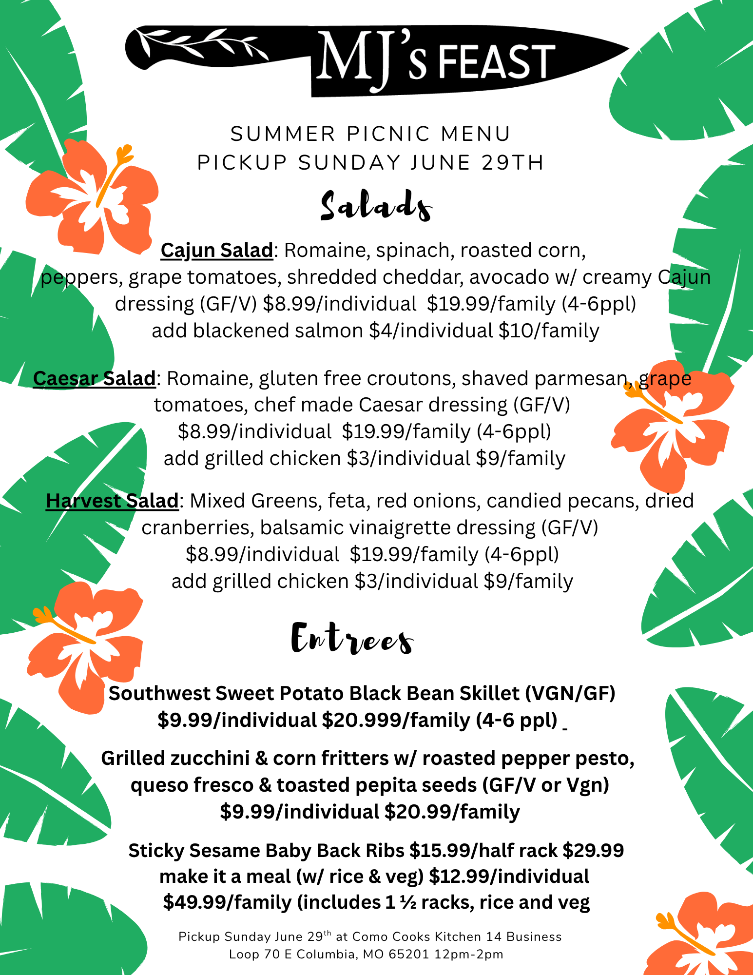 Summer Picnic Pickup Menu