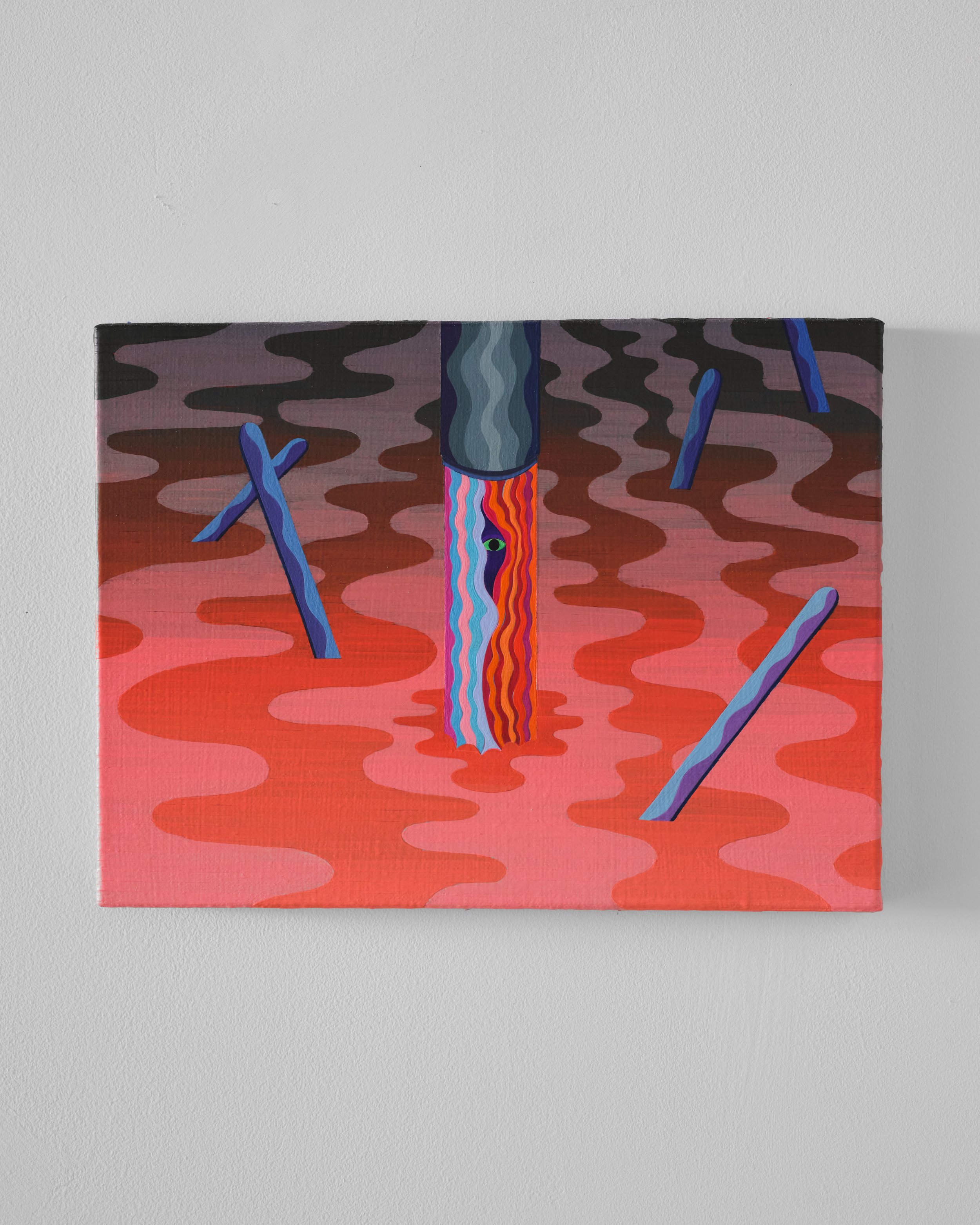 Down the dream, 2025. 
Acrylic and pigment on linen. 
9"x12"