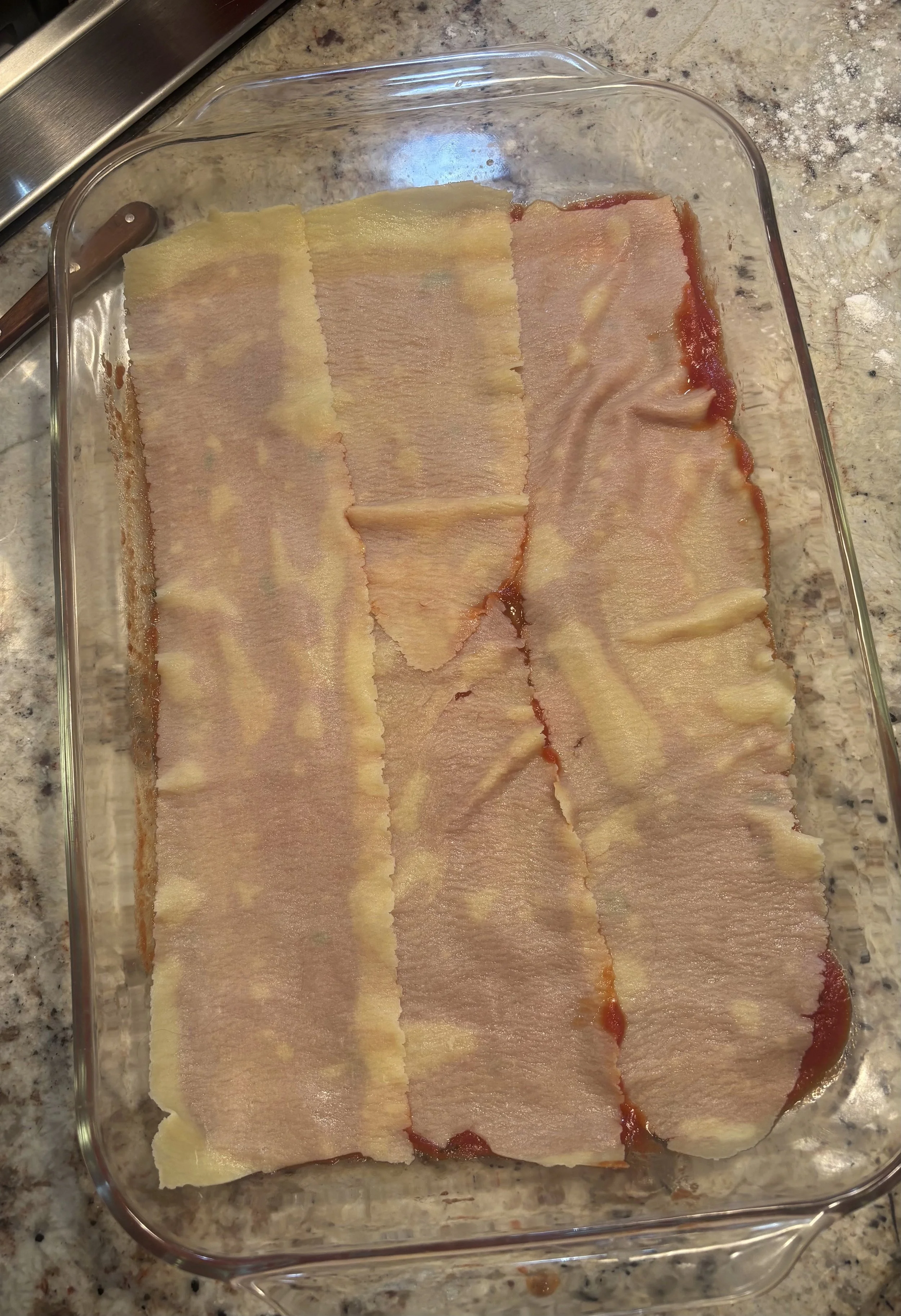 Carefully line the dish, cutting to length accordingly 