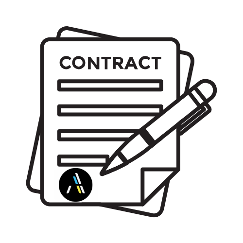 Graphic representing a contract a small business would sign with The Amalgamation logo in the signature block