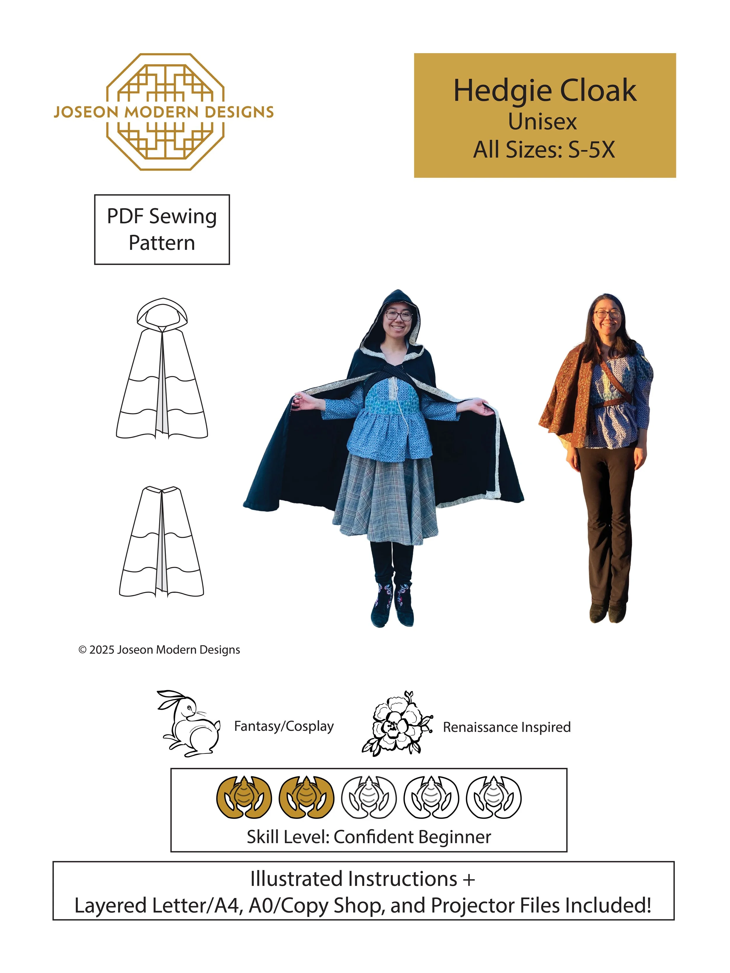 Hedgie Cloak Pattern Cover. Unisex. All Sizes S-5X. PDF Sewing Pattern. Skill Level: Confident Beginner. Illustrated Instructions  + Layered Letter/A4, A0/Copy Shop, and Projector Files Included