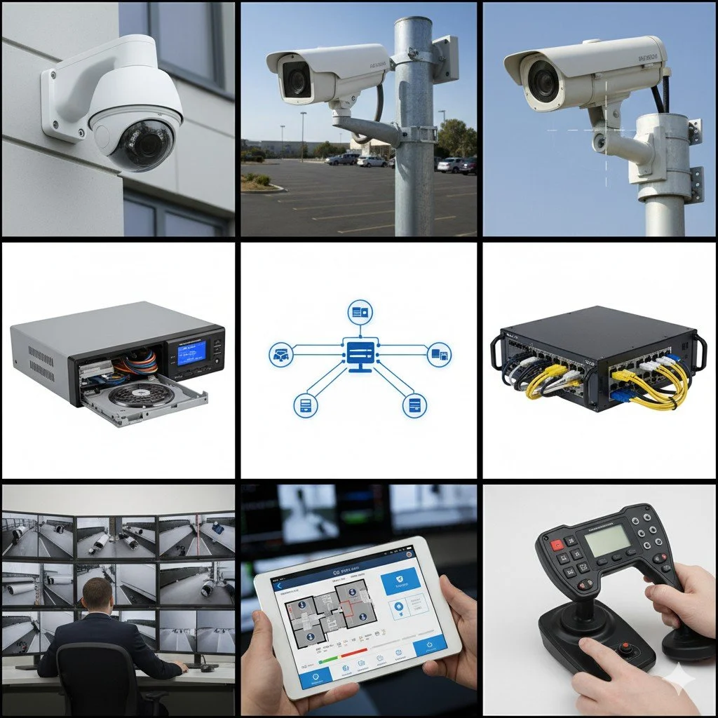 Commercial video management system (VMS) display showing multiple camera feeds for business security Broward Miami Palm Beach