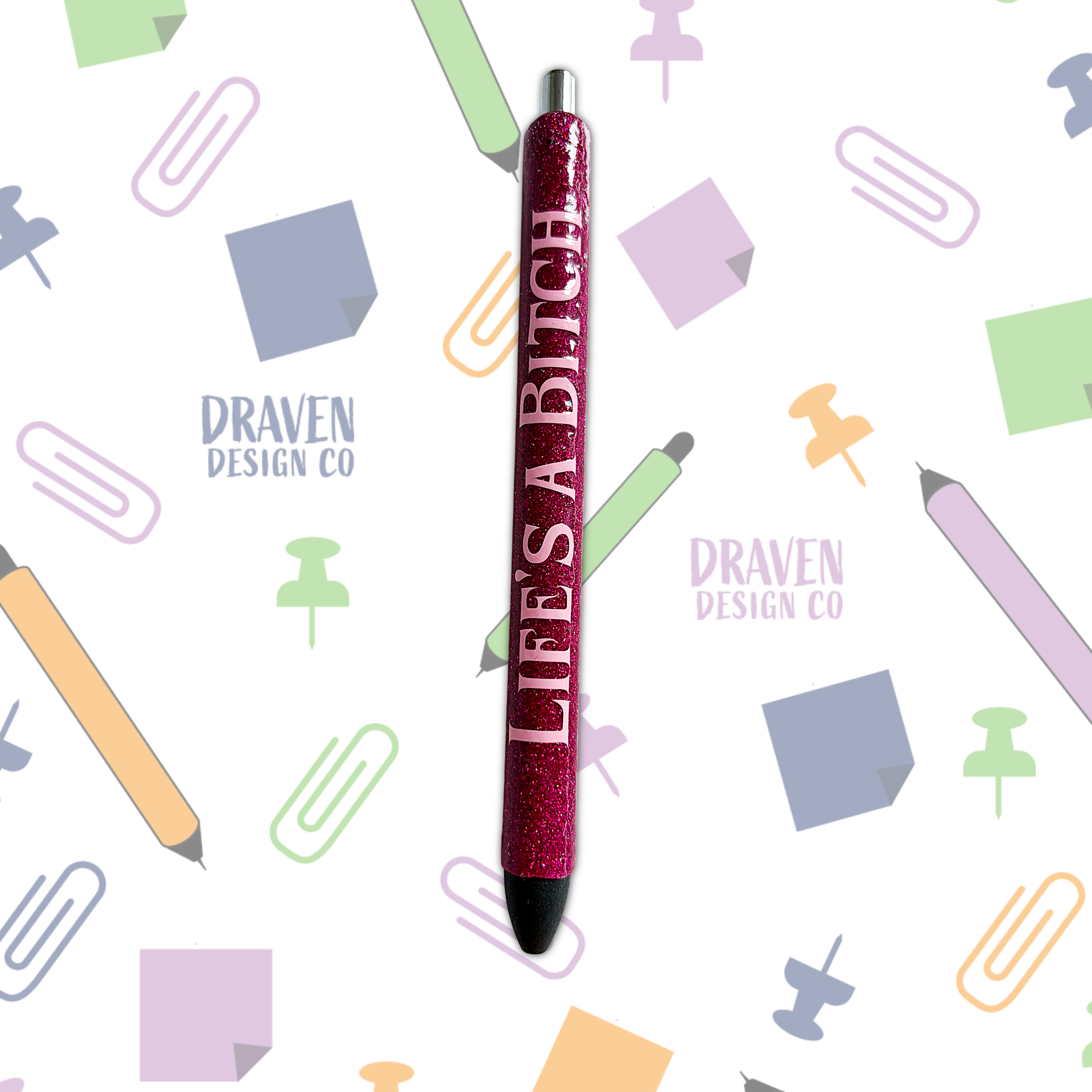 Life's A B Magenta Resin Glitter Pen