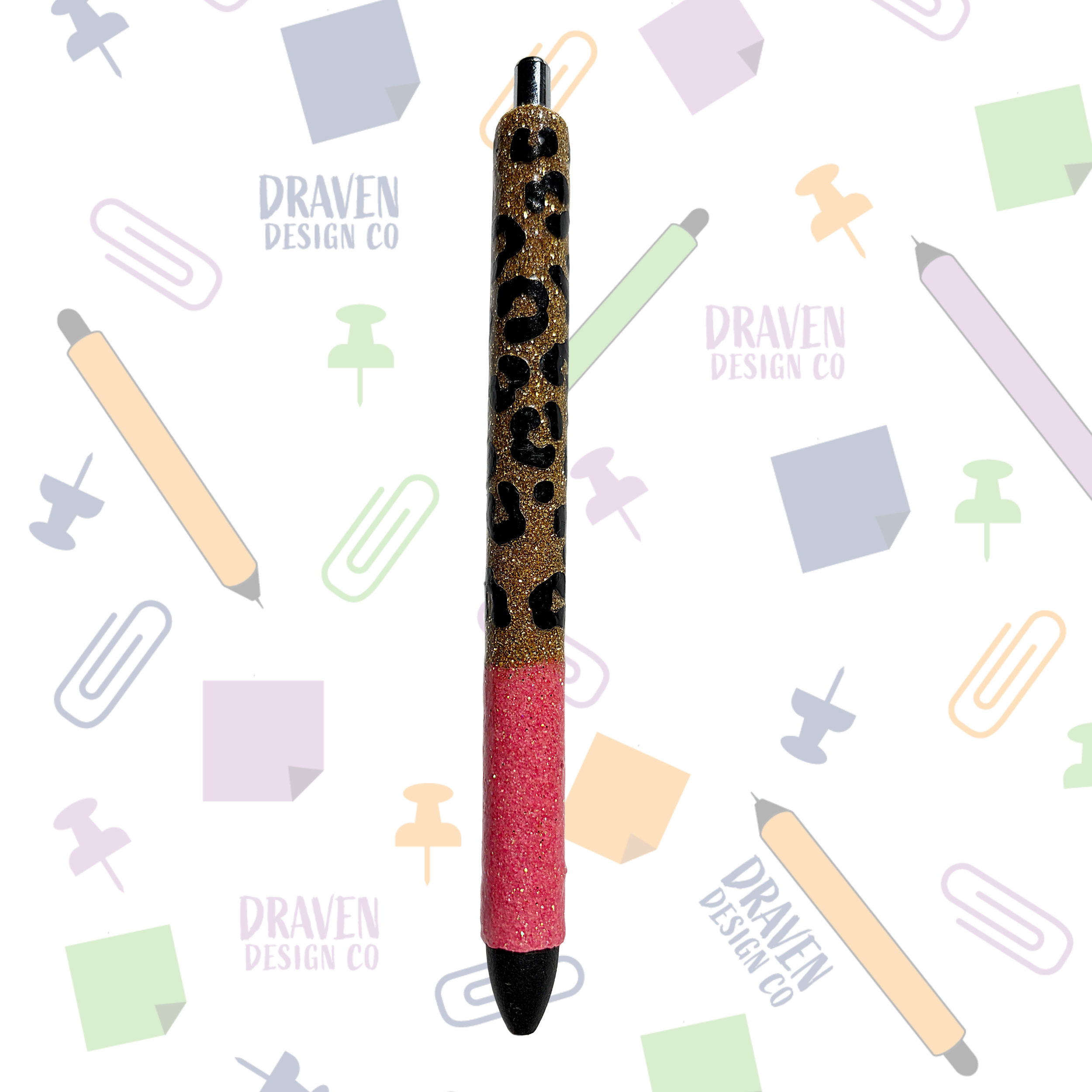 Pink Cheetah Resin Glitter Pen