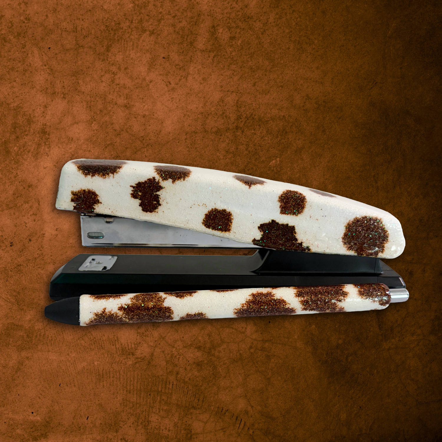 Cowprint stapler with matching Glitter Pen
