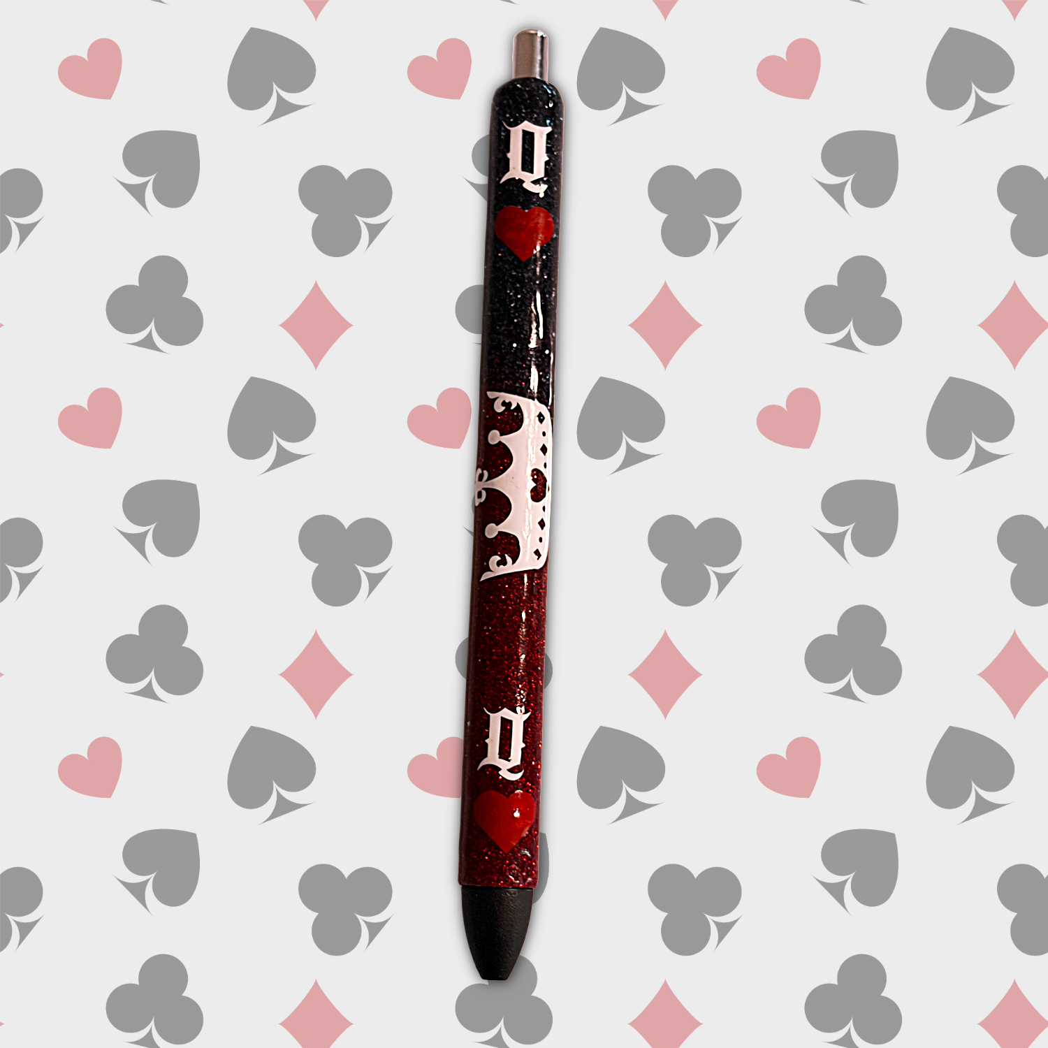 Queen of Hearts Black & Red Glitter Pen