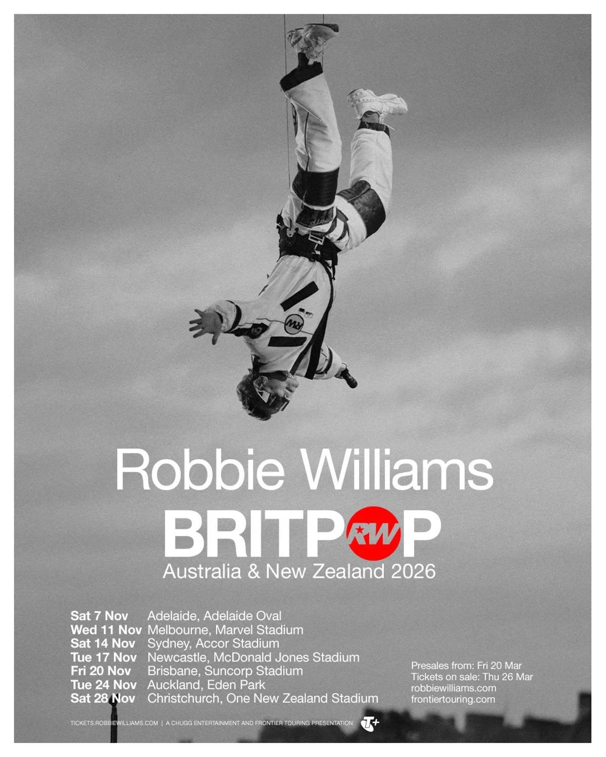 🚨ROBBIE WILLIAMS BRITPOP WORLD TOUR LANDS IN AUSTRALIA &amp; NEW ZEALAND THIS NOVEMBER!🚨

Global pop phenomenon Robbie Williams has announced his return to Australia and New Zealand, bringing his BRITPOP World Tour down under this November!
 
In 20