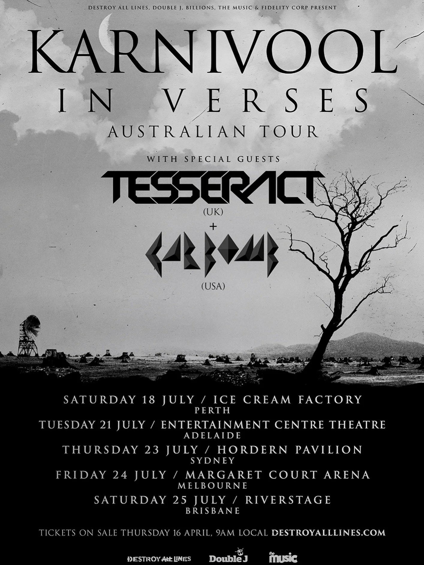 KARNIVOOL ANNOUNCE
IN VERSES AUSTRALIAN TOUR

With Very Special Guests TesseracT (UK) and
Car Bomb (USA)

Perth icons Karnivool are thrilled to announce they are taking their number one album, In Verses, on the road for the first time, delivering the