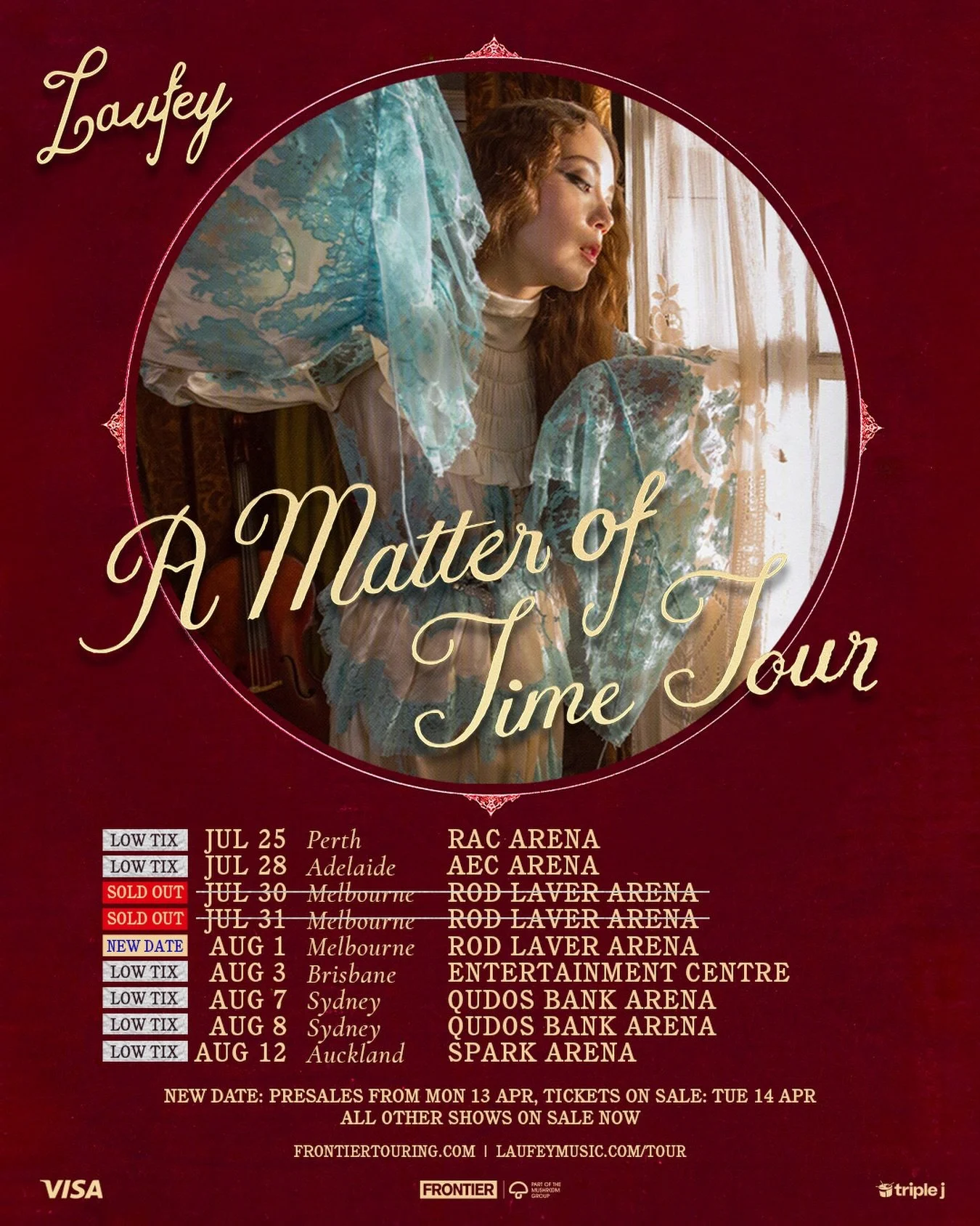 LAUFEY ADDS THIRD &amp; FINAL MELBOURNE SHOW TO A MATTER OF TIME TOUR
 
Following unprecedented demand for her biggest ever Australia and New Zealand tour, jazz-pop phenomenon Laufey has today added a third and final Melbourne show to her A Matter Of