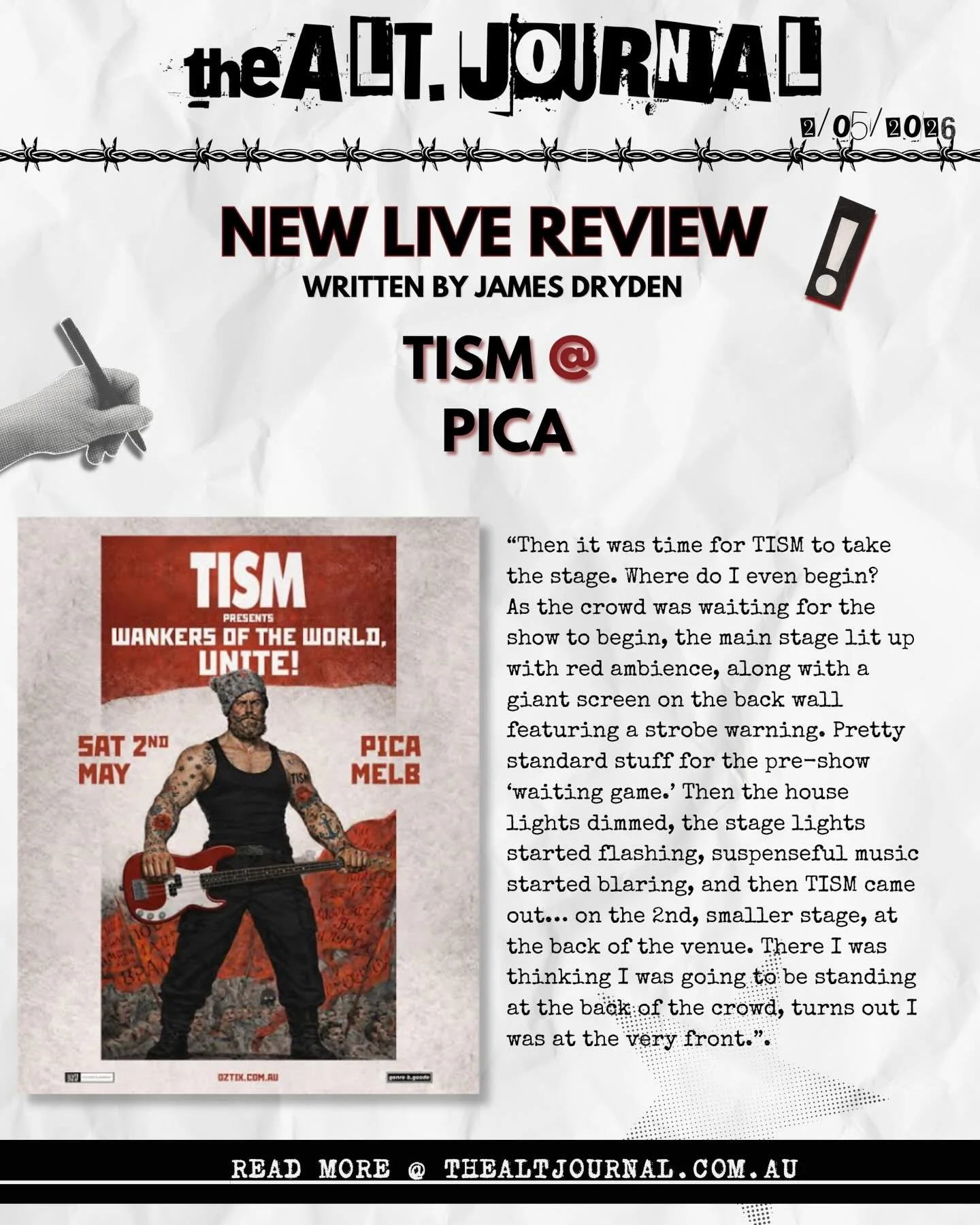 📝TISM LIVE @ PICA📝

Check out the full review on our website📍

thealtjournal.com.au 🔗

✍️ By @hamesdryden 
&bull;
&bull;
&bull;
#tism #livereview #livemusic #melbournemusic