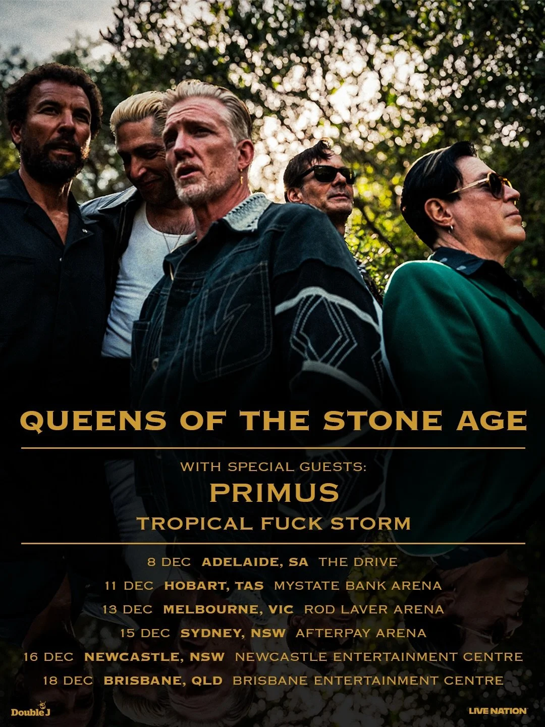 🚨QUEENS OF THE STONE AGE🚨
ANNOUNCE MASSIVE TOUR OF
AUSTRALIA AND NEW ZEALAND TO CLOSE 2026
WITH SPECIAL GUESTS, PRIMUS AND TROPICAL FUCK STORM
 General tickets on sale Monday 20 July, 11am 

Australia and New Zealand tour from revered US rock band 