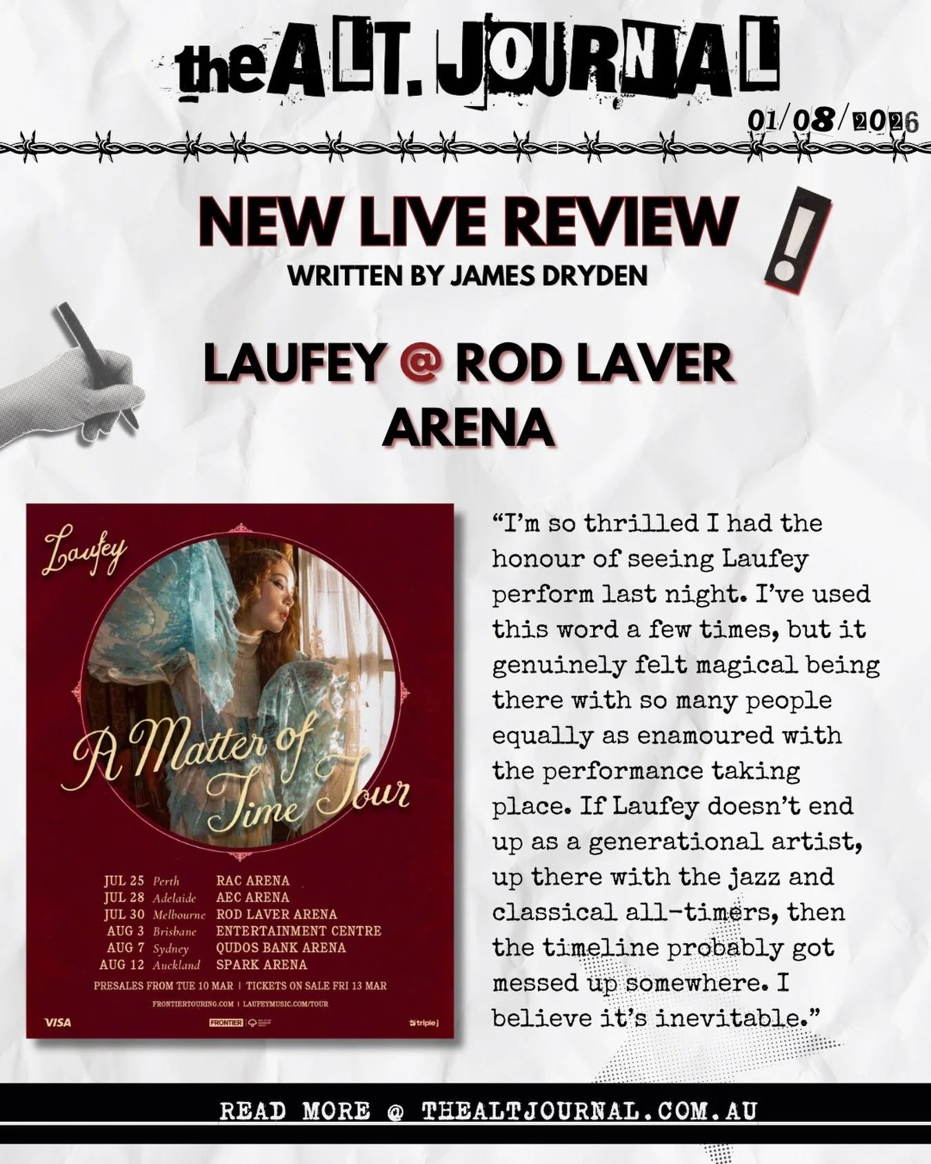 🚨LAUFEY LIVE REVIEW @ ROD LAVER ARENA🚨

Check out the full review on our website 
thealtjournal.com.au📍

Thanks to @frontiertouring 

✍️ by @hamesdryden 

#laufey #rodlaverarena #livereview