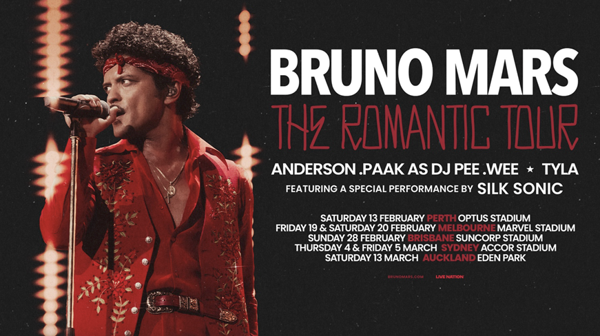 BRUNO MARS EXPANDS 'THE ROMANTIC TOUR' WITH NEW DATES ACROSS AUSTRALIA, NEW ZEALAND, ASIA AND MEXICO CITY