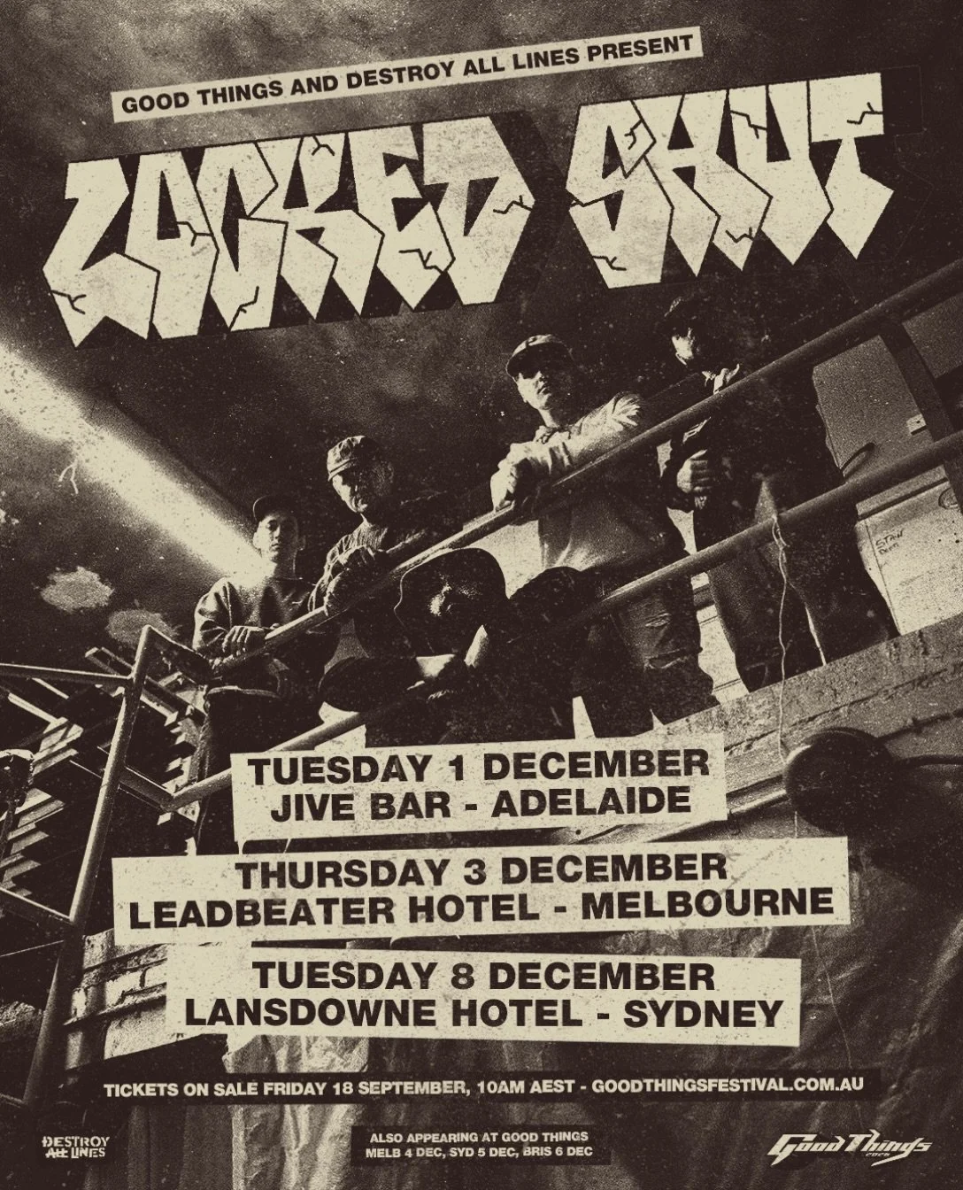 🚨LOCKED SHUT🚨

TUESDAY 1 DECEMBER - JIVE BAR, ADELAIDE
THURSDAY 3 DECEMBER - LEADBEATER, MELBOURNE
TUESDAY 8 DECEMBER - LANSDOWNE HOTEL, SYDNEY

If you&rsquo;re seeking something short, fast and loud, Missouri hardcore act LOCKED SHUT abide by thre