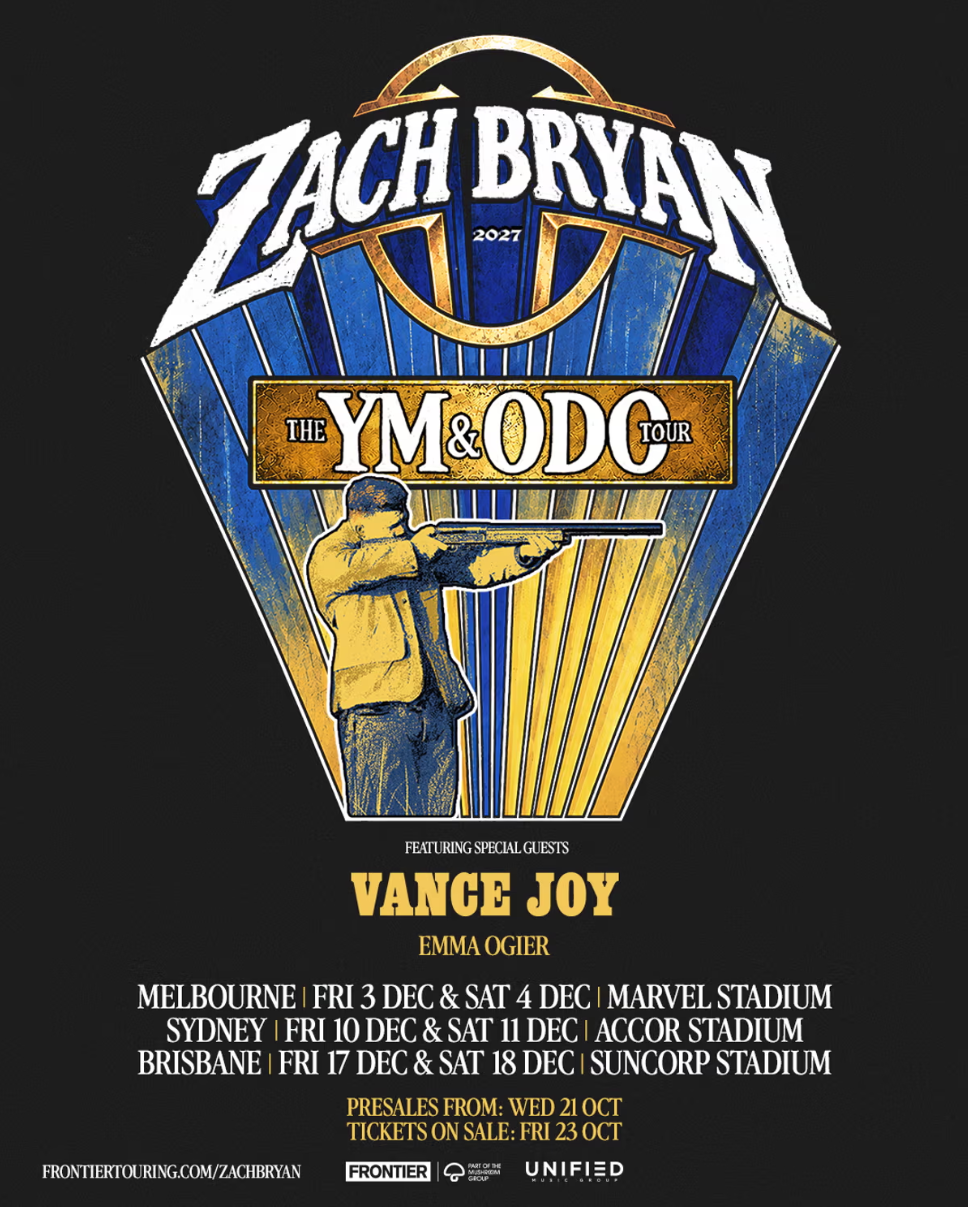 ZACH BRYAN BRINGS THE YOUNG MANHOOD &amp; OTHER DONATABLE ORGANS TOUR TO AUSTRALIA IN DECEMBER 2027
