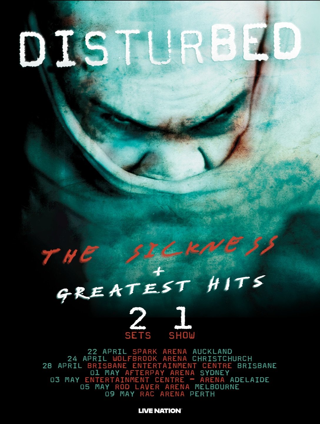 🚨DISTURBED ANNOUNCE NEW ZEALAND AND AUSTRALIA TOUR🚨

BAND TO PERFORM TWO SETS EACH NIGHT:
THE BAND&rsquo;S SEMINAL ALBUM THE SICKNESS IN ITS ENTIRETY AND A SECOND SET OF GREATEST HITS
MARKS THE BAND&rsquo;S FIRST HEADLINE TOUR OF NEW ZEALAND AND AU
