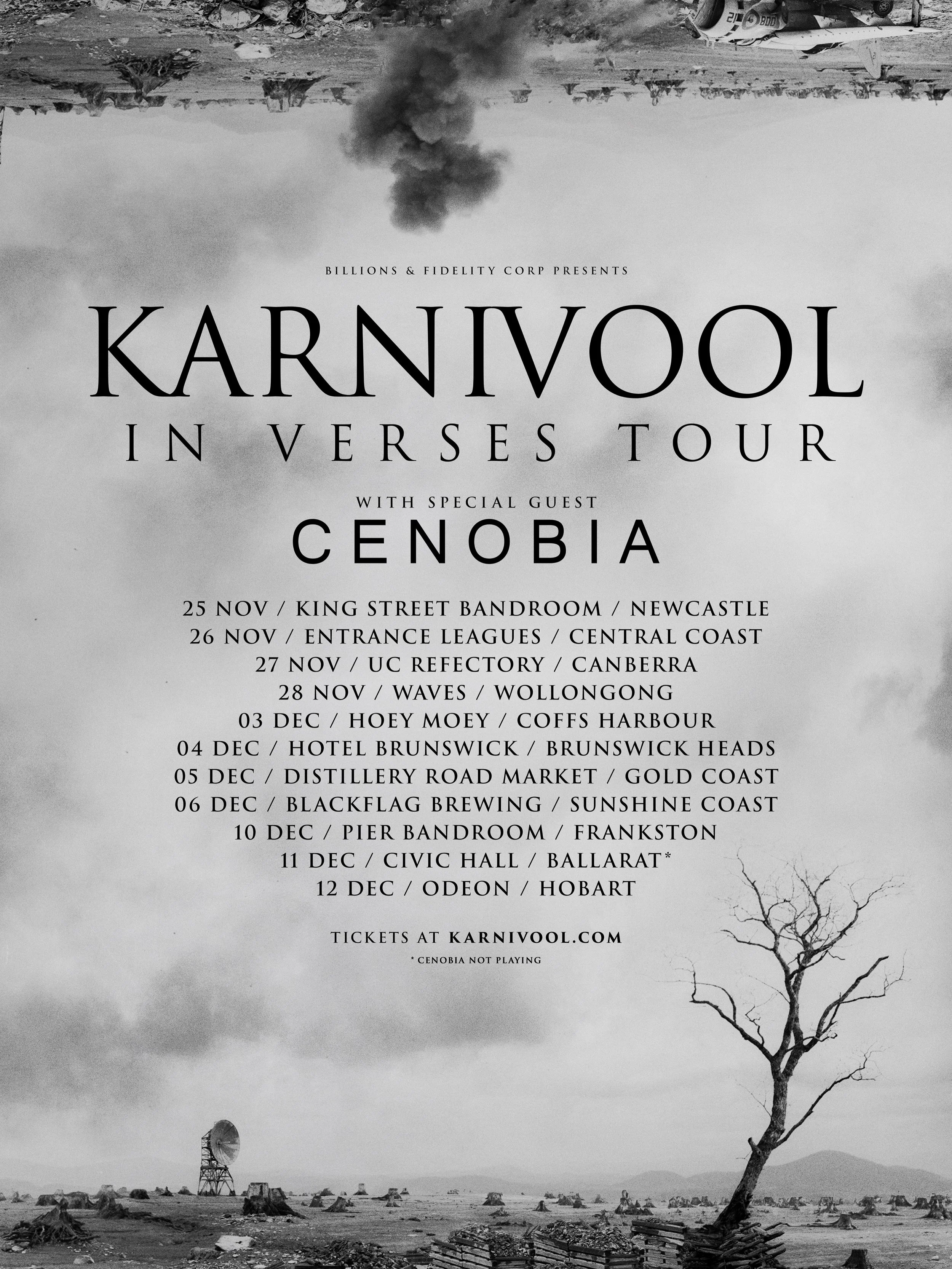 KARNIVOOL WELCOMES CENOBIA TO
&lsquo;IN VERSES&rsquo; AUSTRALIAN REGIONAL TOUR

11-DATE RUN KICKS OFF NEXT MONTH

Next month, it&rsquo;s the regions&rsquo; turn to experience Karnivool&rsquo;s ARIA-nominated #1 album, In Verses. Joining them on their