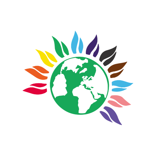 A digital illustration of a globe with various colored leaves surrounding it, representing environmental themes.