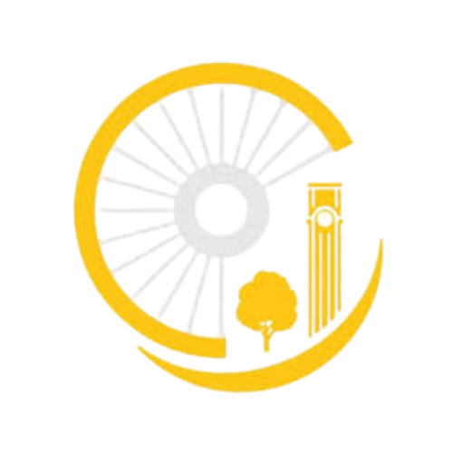 A yellow clock with roman numerals and a small yellow gear beside it.