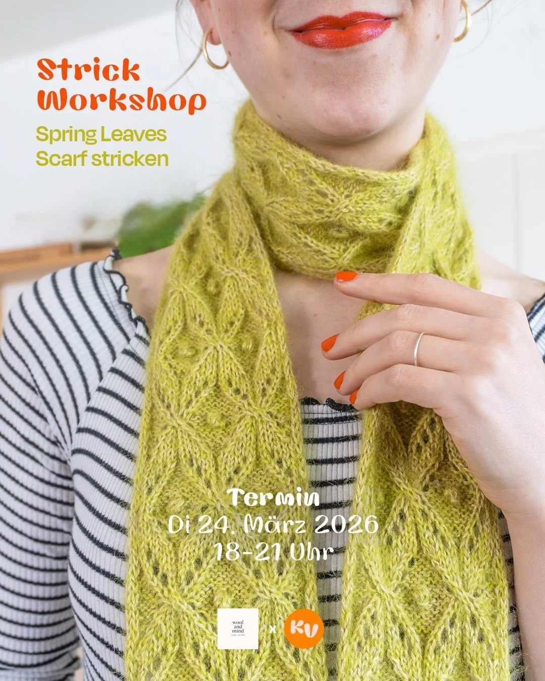 Es gibt einen neuen Strick-Workshop in M&uuml;nster! 🥰🙌🏼
In gem&uuml;tlicher Atmosph&auml;re von maximal 8 Personen stricken wir gemeinsam bei @woolandmind den Spring Leaves Scarf. 🌿
Dabei lernst du Charts zu lesen, Lochmuster(Lace) zu stricken u