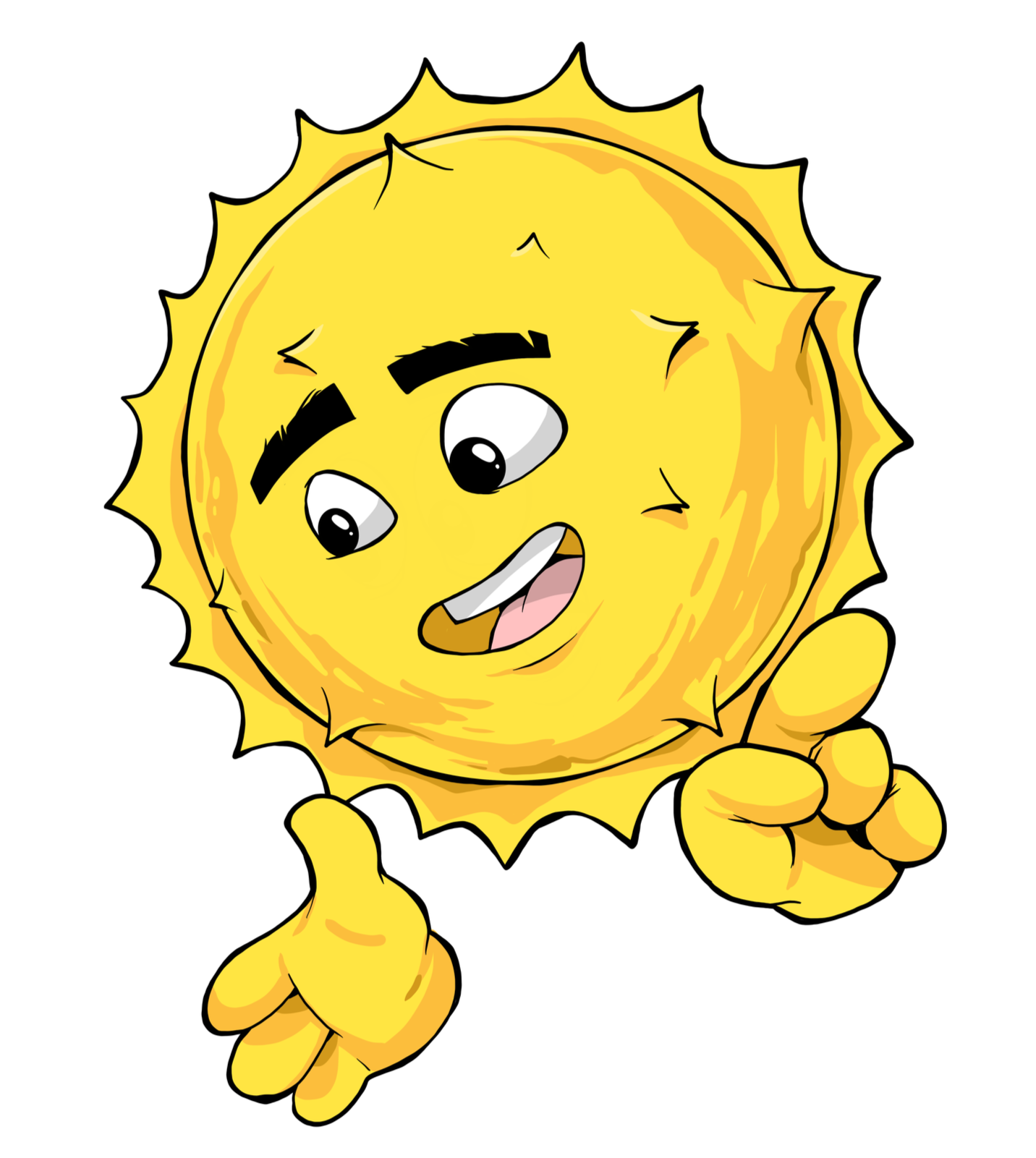 Cartoon sun with a smiling face, giving a thumbs-up and winking.