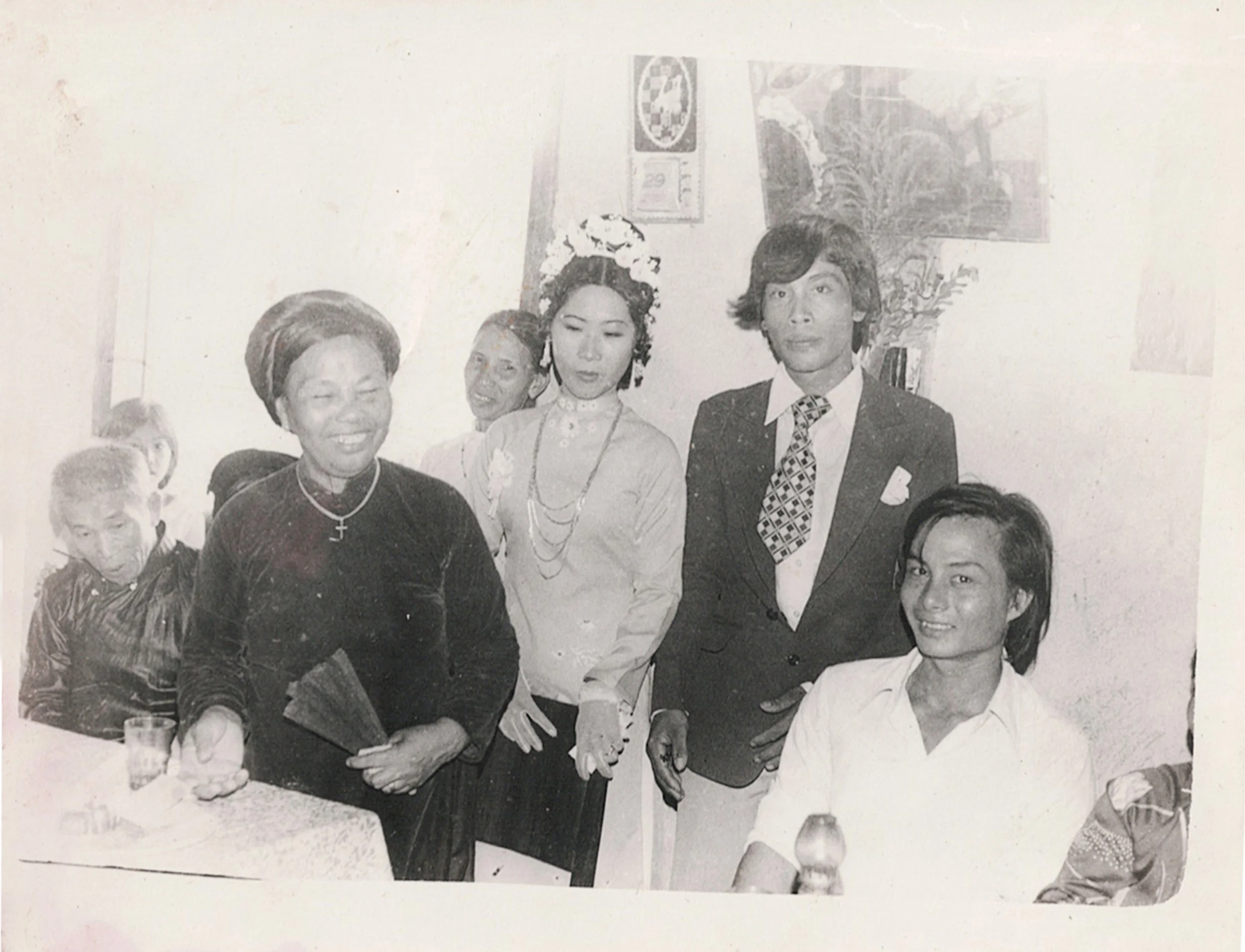 Cao’s parents on their wedding day with his grandmother and uncle in Mương Mán, Hàm Thuận Nam, Bình Thuận, 1984. Image courtesy of Quý Cao.