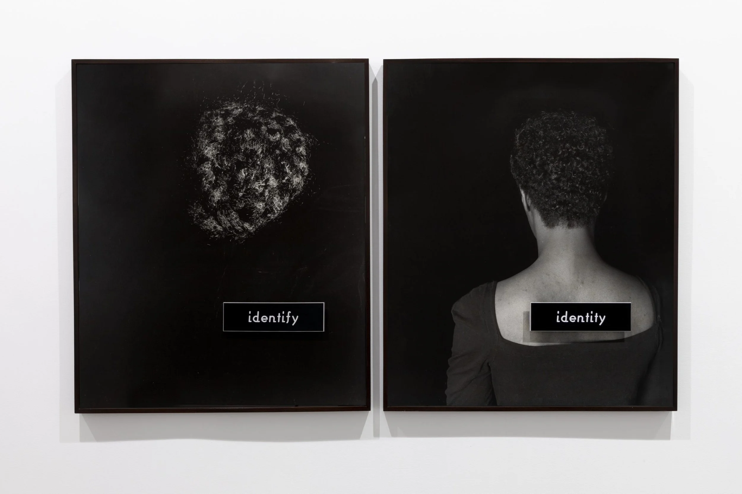 Lorna Simpson, ID, 1990, gelatin silver prints and plastic plaques, two parts: 124.5 x 213.4cm. Institute of Contemporary Art/Boston. Gift of Barbara Lee, The Barbara Lee Collection of Art by Women. Image courtesy Hauser & Wirth.