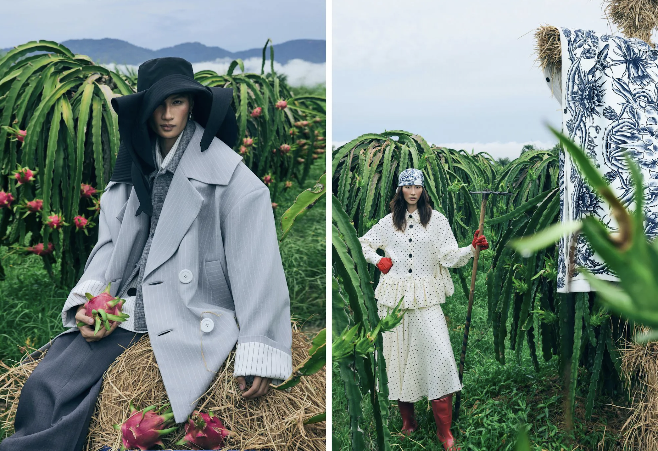 Campaign image from CAOSTU’s Fall/Winter 2025 Dragon Fruit collection. The orchards recall those surrounding Cao’s childhood home. Photo by Hoàng Phúc. Image courtesy of CAOSTU.