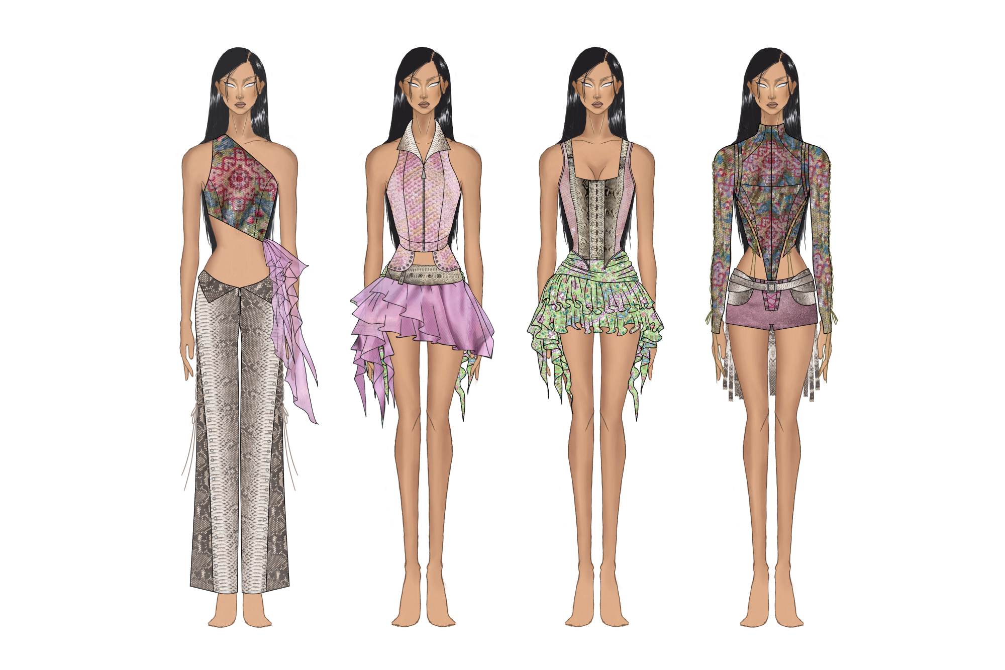 DIBBA’s sketch of costumes for no na’s Head In The Clouds performance in Tokyo, Japan. Image courtesy of DIBBA.