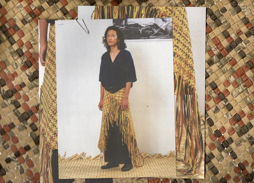Scanned garment and printed photos of handwoven wrap skirt, made with 314 metres of naturally-dyed cotton/batik strips. Image courtesy of INKAA.