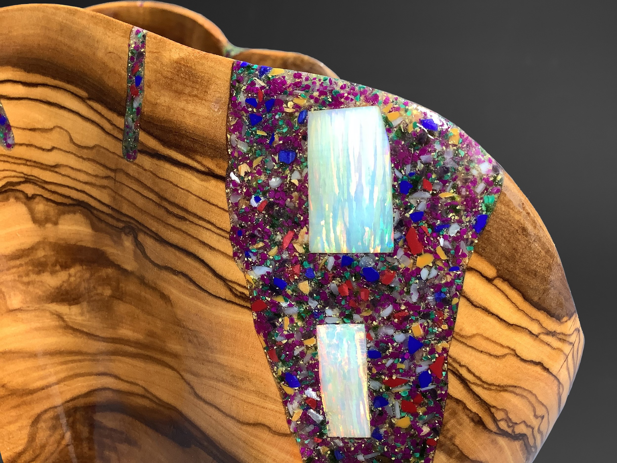 Olive with white opal and multi stone inlay closeup.jpeg