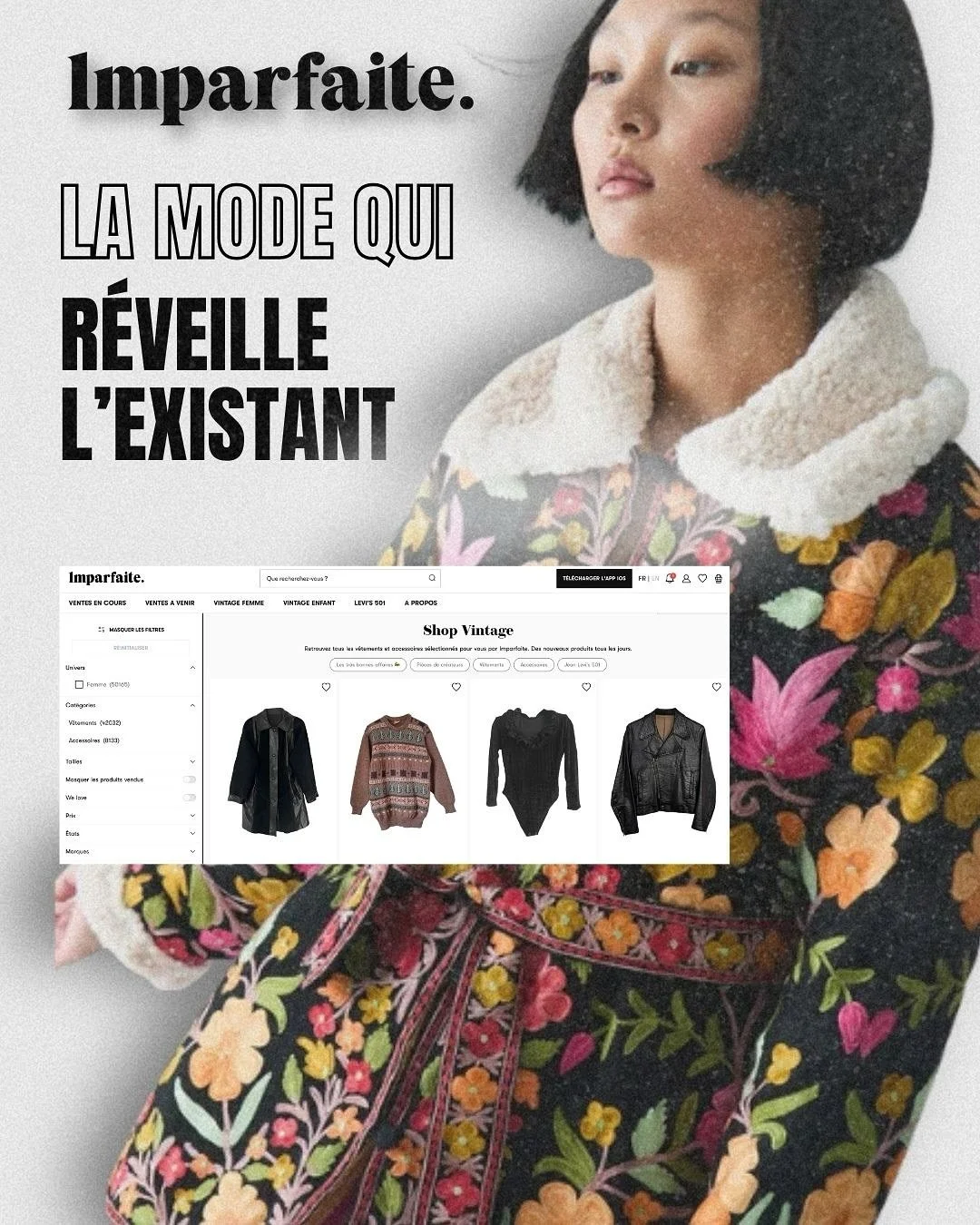 Réveiller l’existant, c’est le pari d’imparfaite.
Pas de surproduction, pas de tendance jetable : juste des pièces avec une histoire, une allure, et une deuxième vie. 
Le vintage n’est plus une alternativ