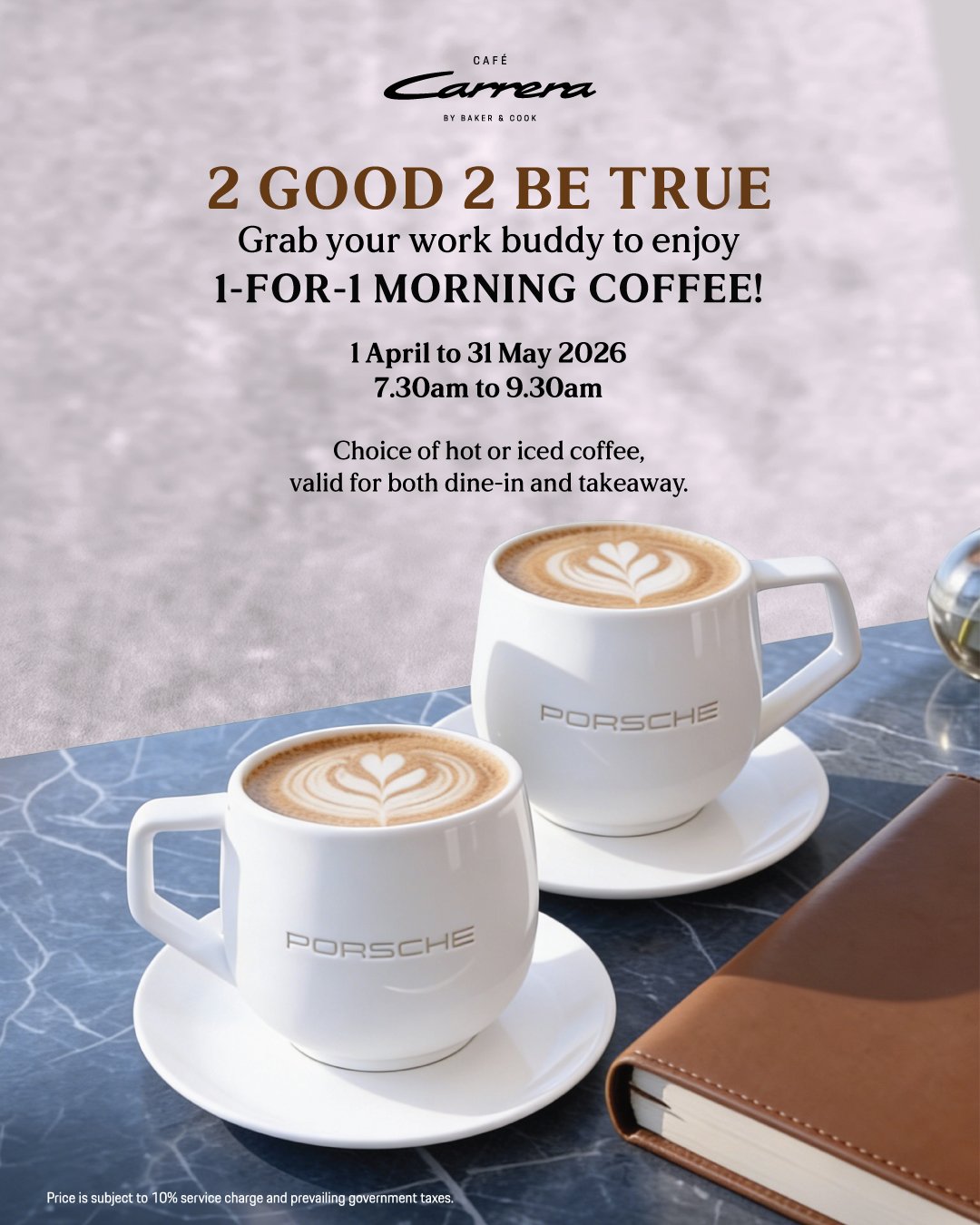 [Café Carrera Guoco Midtown] 1-for-1 Morning Coffee!