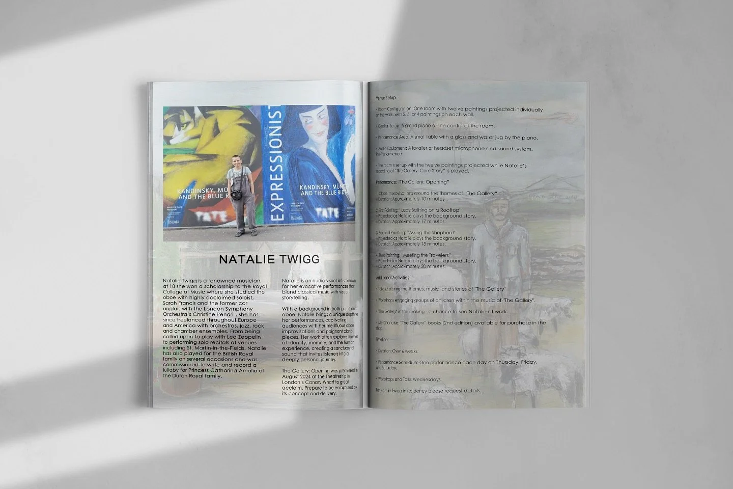 I&rsquo;ve been working on a really fun project with @twiggnatalie showcasing her skills in both art and music, we created a proposal to use to present her exhibit in galleries and cathedrals, performances are in motion.

#graphicdesign #artist #musi