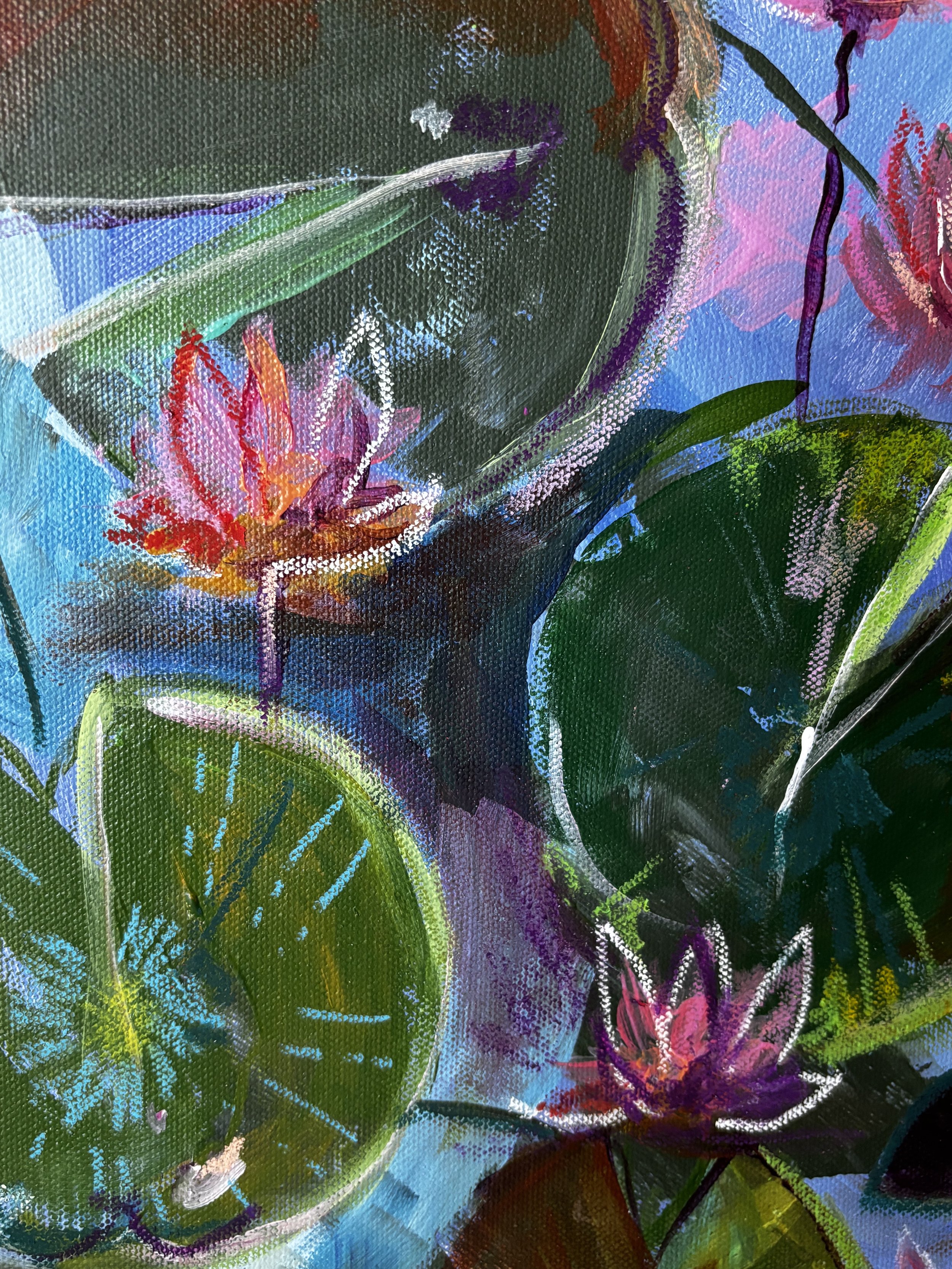 Mixed Media Lilypad Painting detail